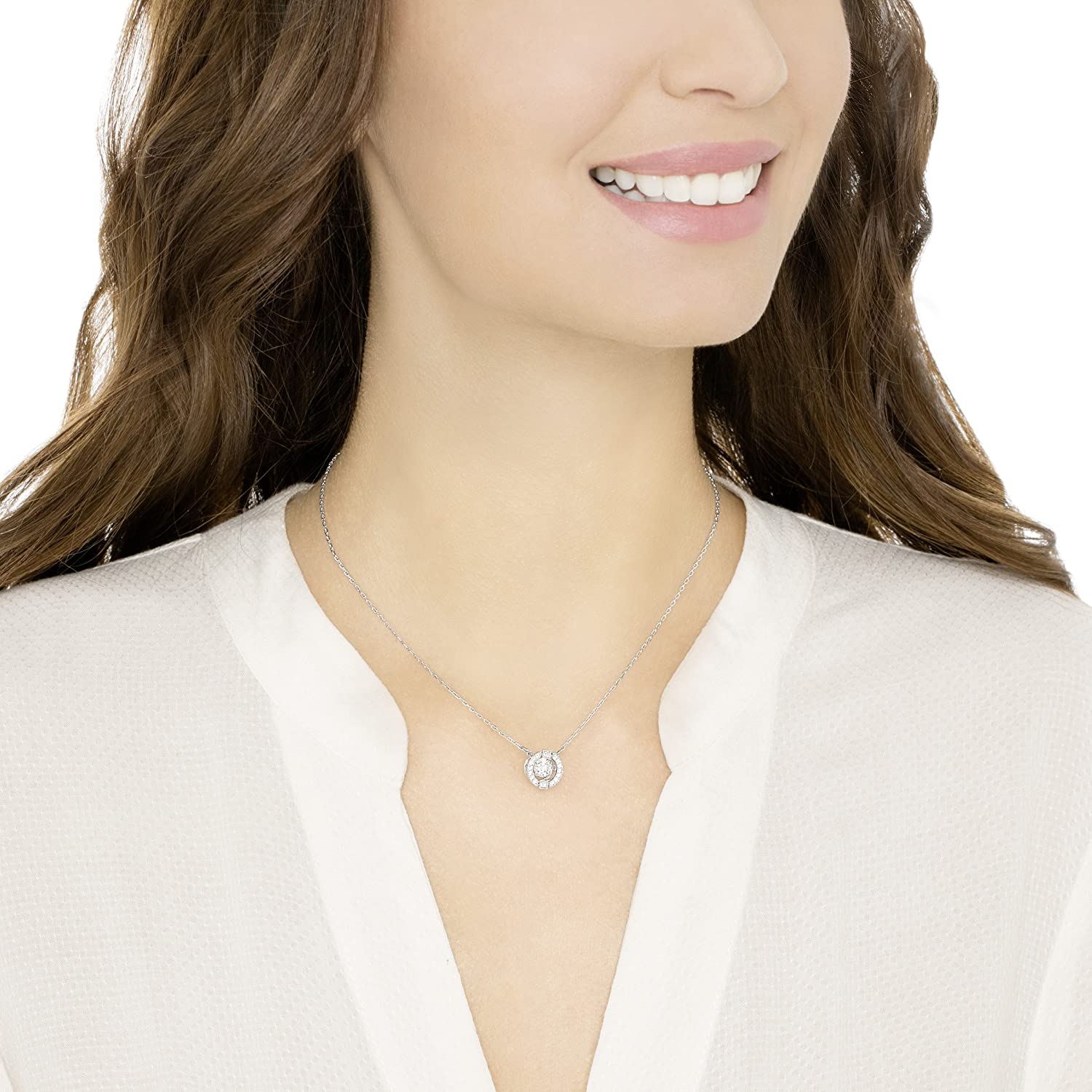 SWAROVSKI Women's Sparkling Dance Round Jewelry Collection, Rhodium Finish, Blue Crystals, Clear Crystals - JOY2ESpree