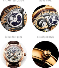 
                        
                          Muat gambar ke penampil Galeri, Stührling Original Mens Watch Stainless Steel Automatic, Skeleton Dial, Dual Time, AM/PM Sun Moon,Genuine Leather Strap 371 Watches for Men Series
                        
                      
