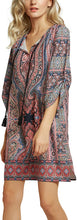 
                        
                          Load image into Gallery viewer, Women Bohemian Neck Tie Vintage Printed Ethnic Style Summer Shift Dress
                        
                      