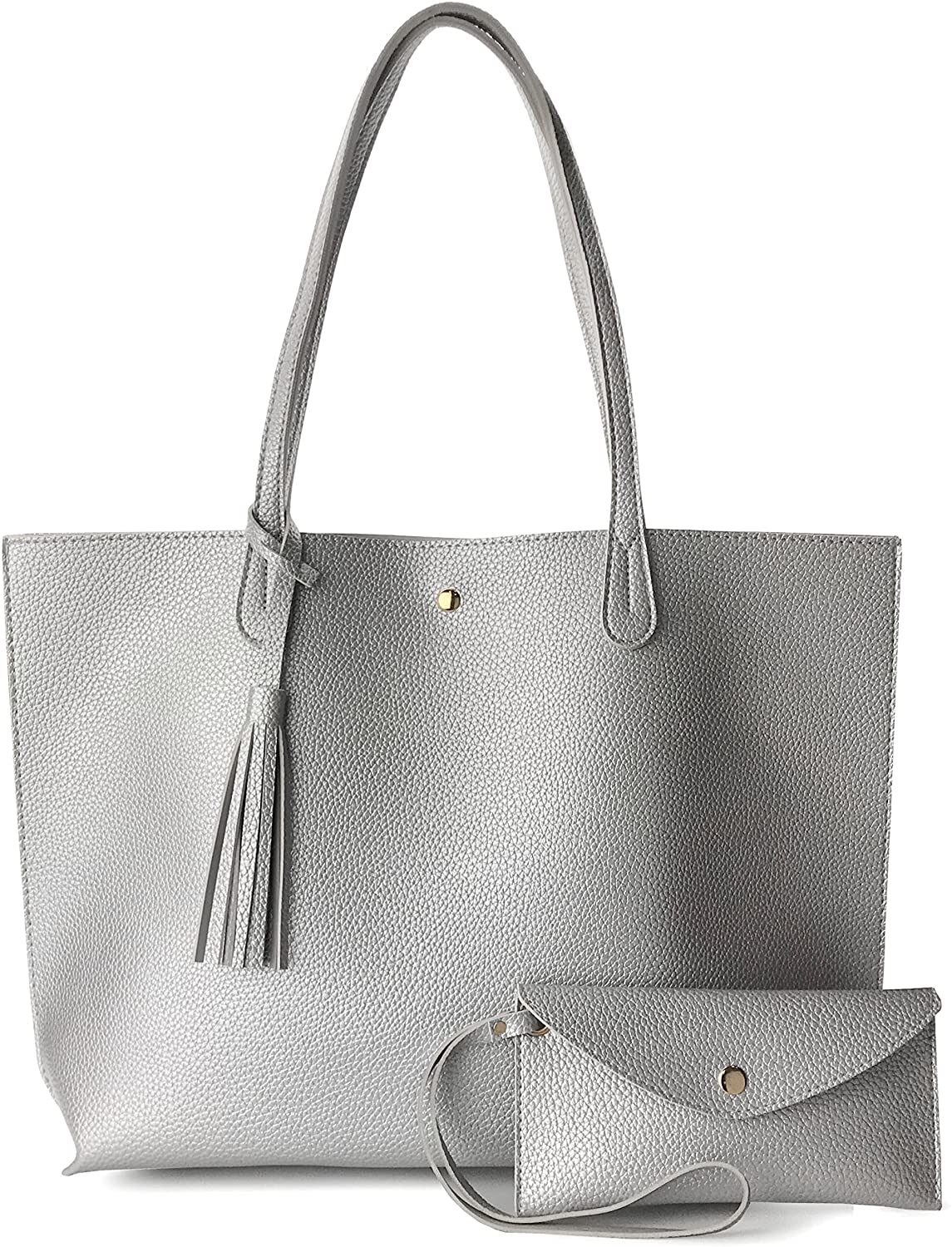 Minimalist Clean Cut Pebbled Faux Leather Tote Womens Shoulder Handbag