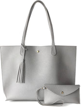 
                        
                          Load image into Gallery viewer, Minimalist Clean Cut Pebbled Faux Leather Tote Womens Shoulder Handbag
                        
                      