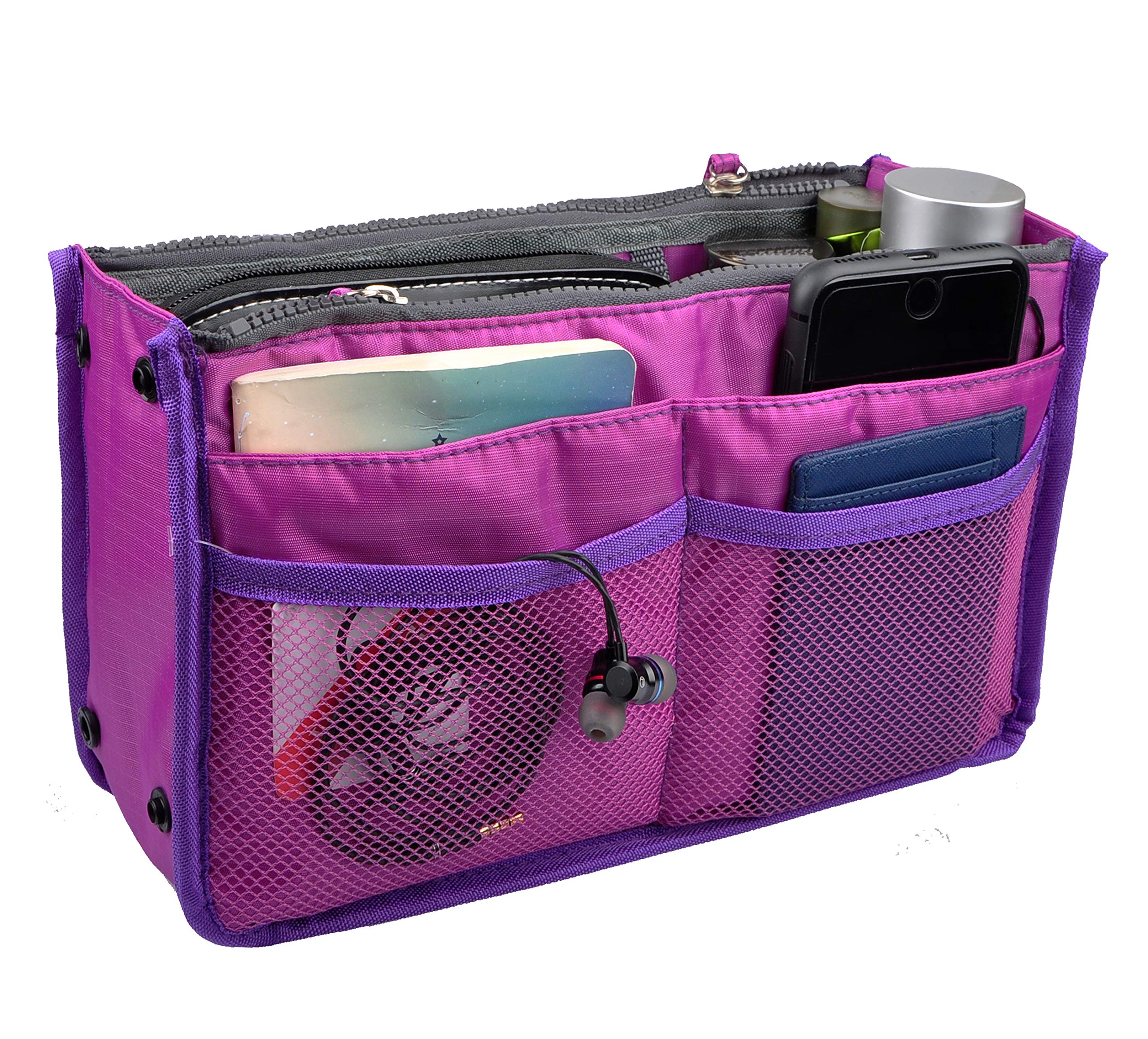 Vercord Updated Purse Handbag Organizer Insert Liner Bag in Bag 13 Pockets Purple Small