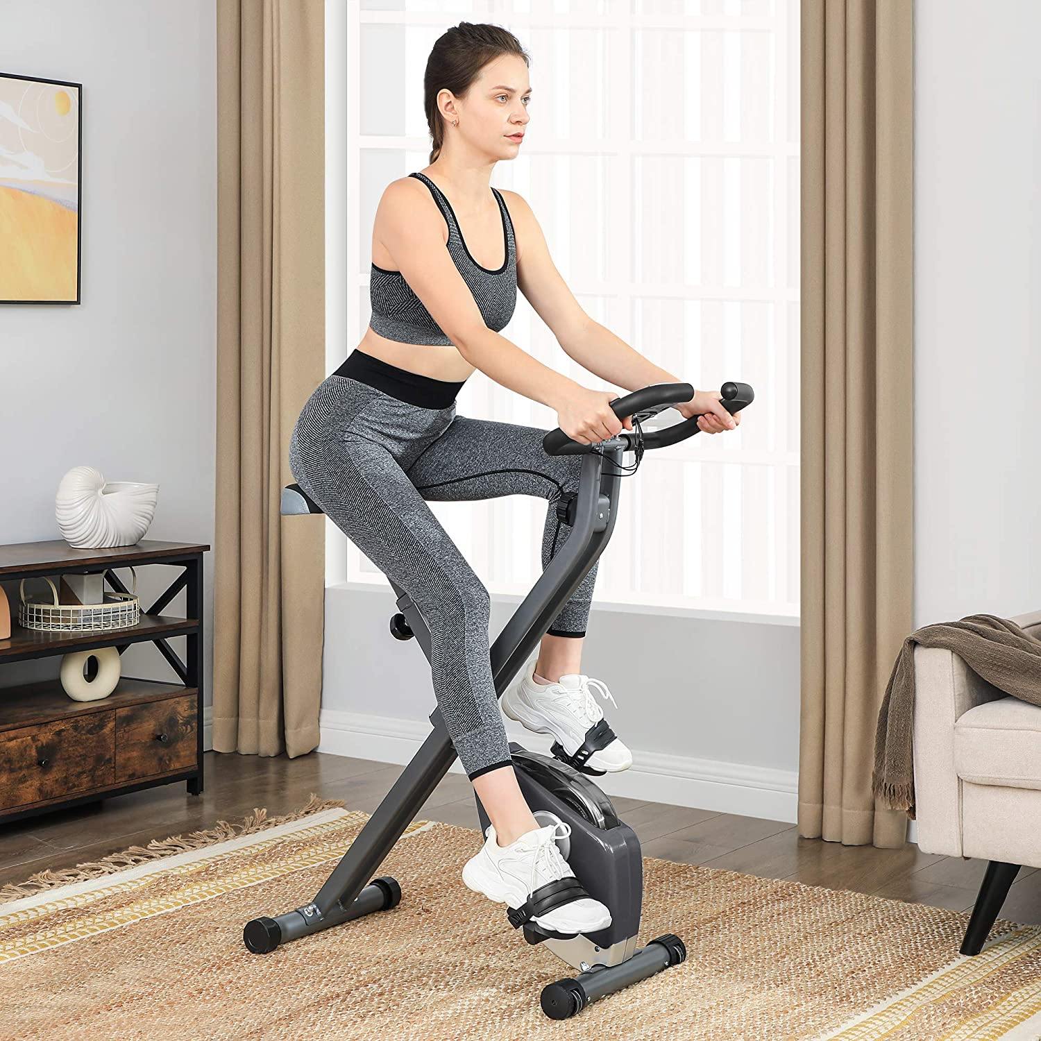 SONGMICS Exercise Bike, Foldable Indoor Cycling Bike for Fitness Workout, Phone Holder, 220 lb Max. Weight - JOY2ESpree