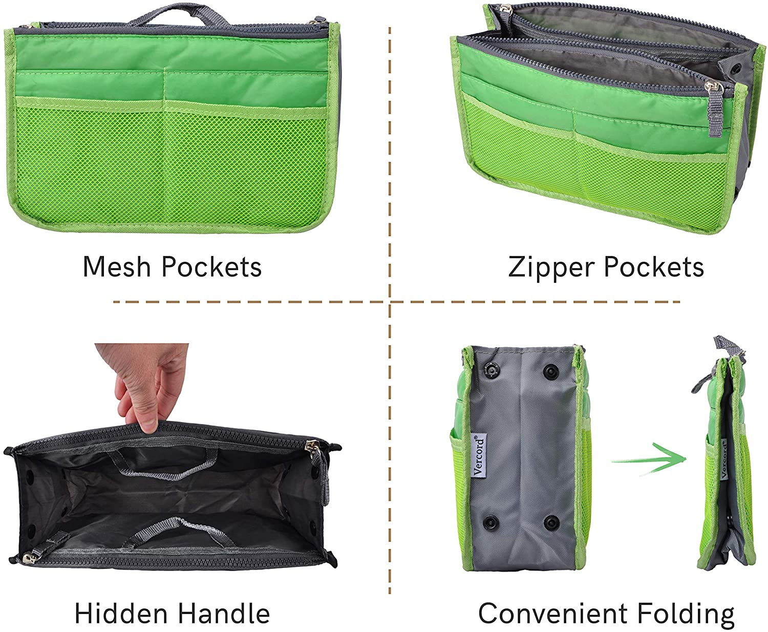Vercord Purse Organizer Insert for Handbags Bag Organizers Inside Tote Pocketbook Women Nurse Nylon 13 Pockets Black Medium