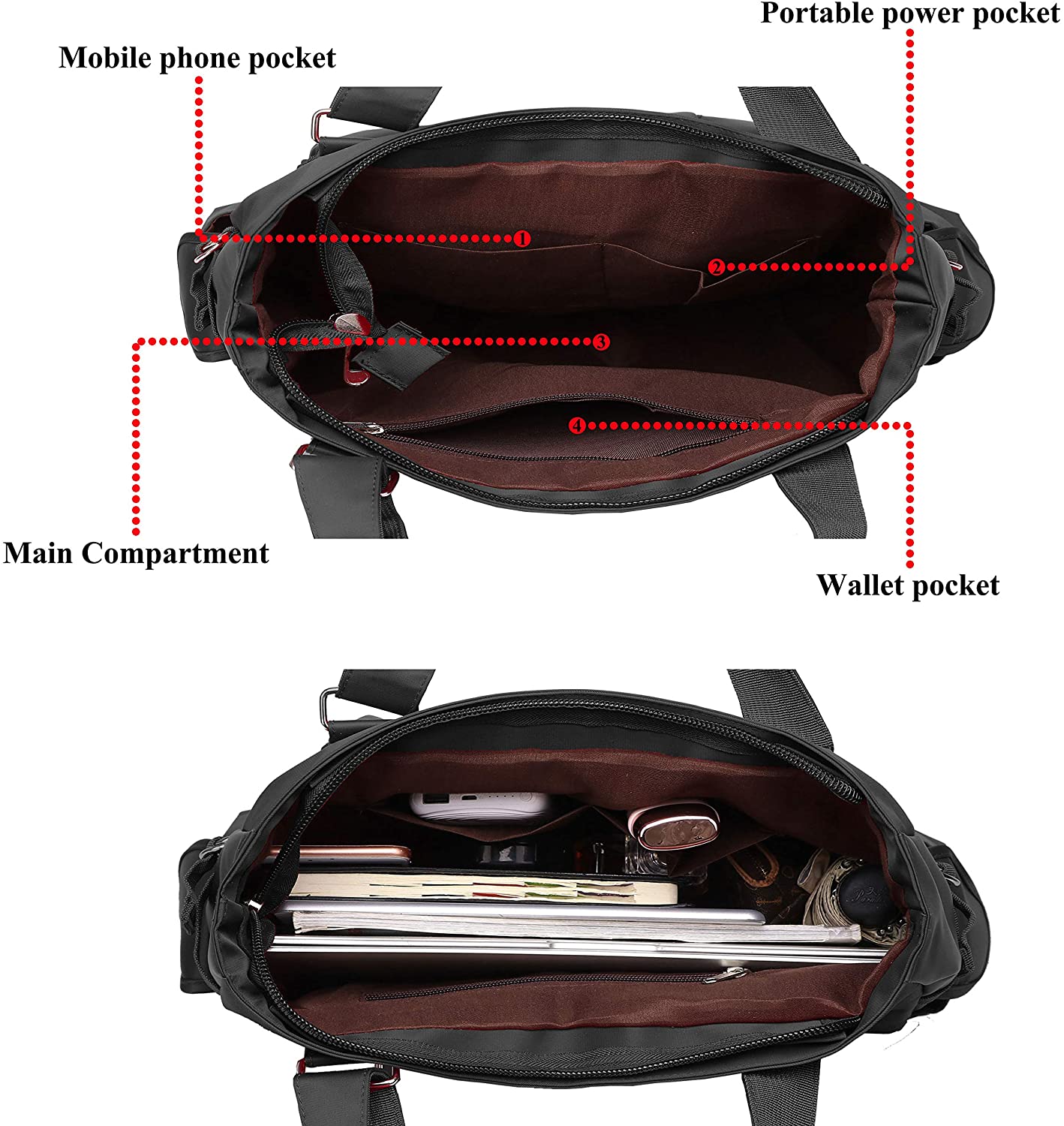 Canvas Tote Bag Waterproof Nylon Multi Pocket Shoulder Bags Laptop Work Bag Teacher Purse and Handbags for Women & Men