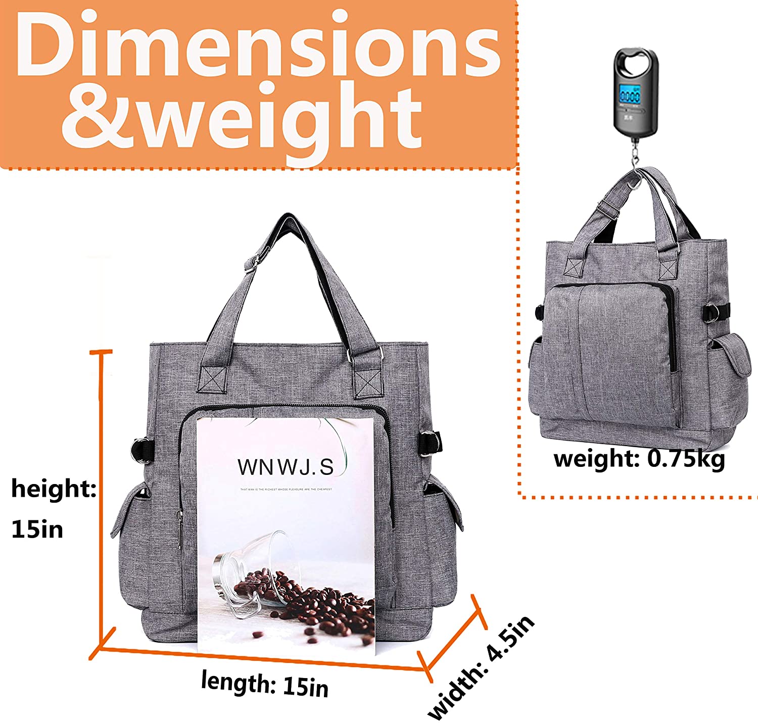Canvas Tote Bag Waterproof Nylon Multi Pocket Shoulder Bags Laptop Work Bag Teacher Purse and Handbags for Women & Men