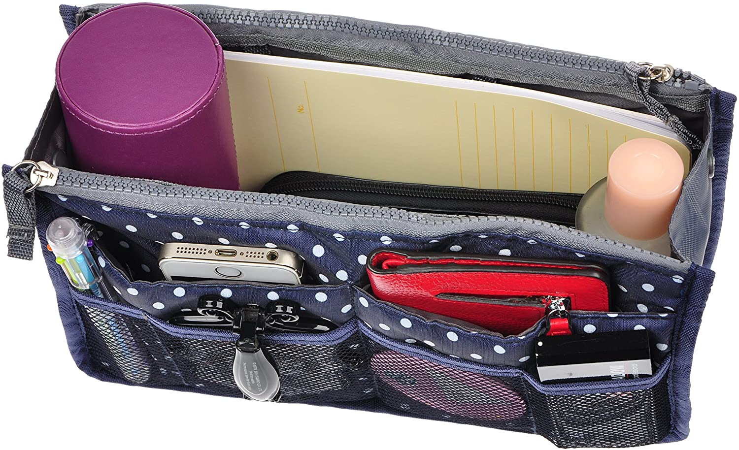 Vercord Purse Organizer Insert for Handbags Bag Organizers Inside Tote Pocketbook Women Nurse Nylon 13 Pockets Black Medium