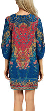 
                        
                          Load image into Gallery viewer, Women Bohemian Neck Tie Vintage Printed Ethnic Style Summer Shift Dress
                        
                      