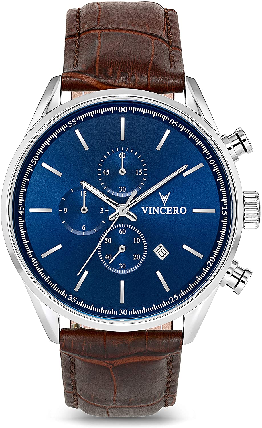 Vincero Luxury Men's Chrono S Wrist Watch - Top Grain Italian Leather Watch Band - 43mm Chronograph Watch - Japanese Quartz Movement…