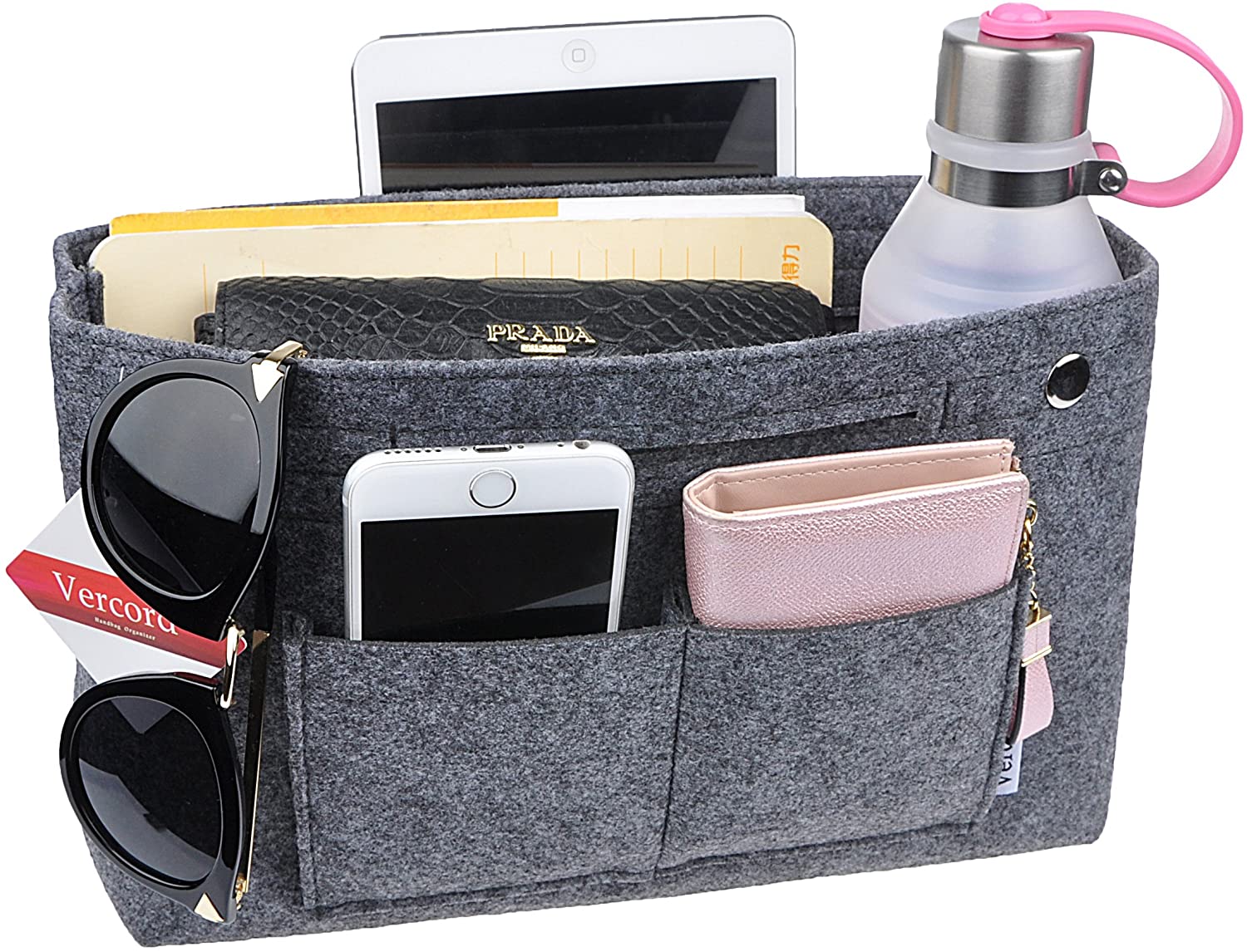 Vercord Felt Tote Handbag Purse Pocketbook Organizer Insert Divider Shaper Bag in Bag