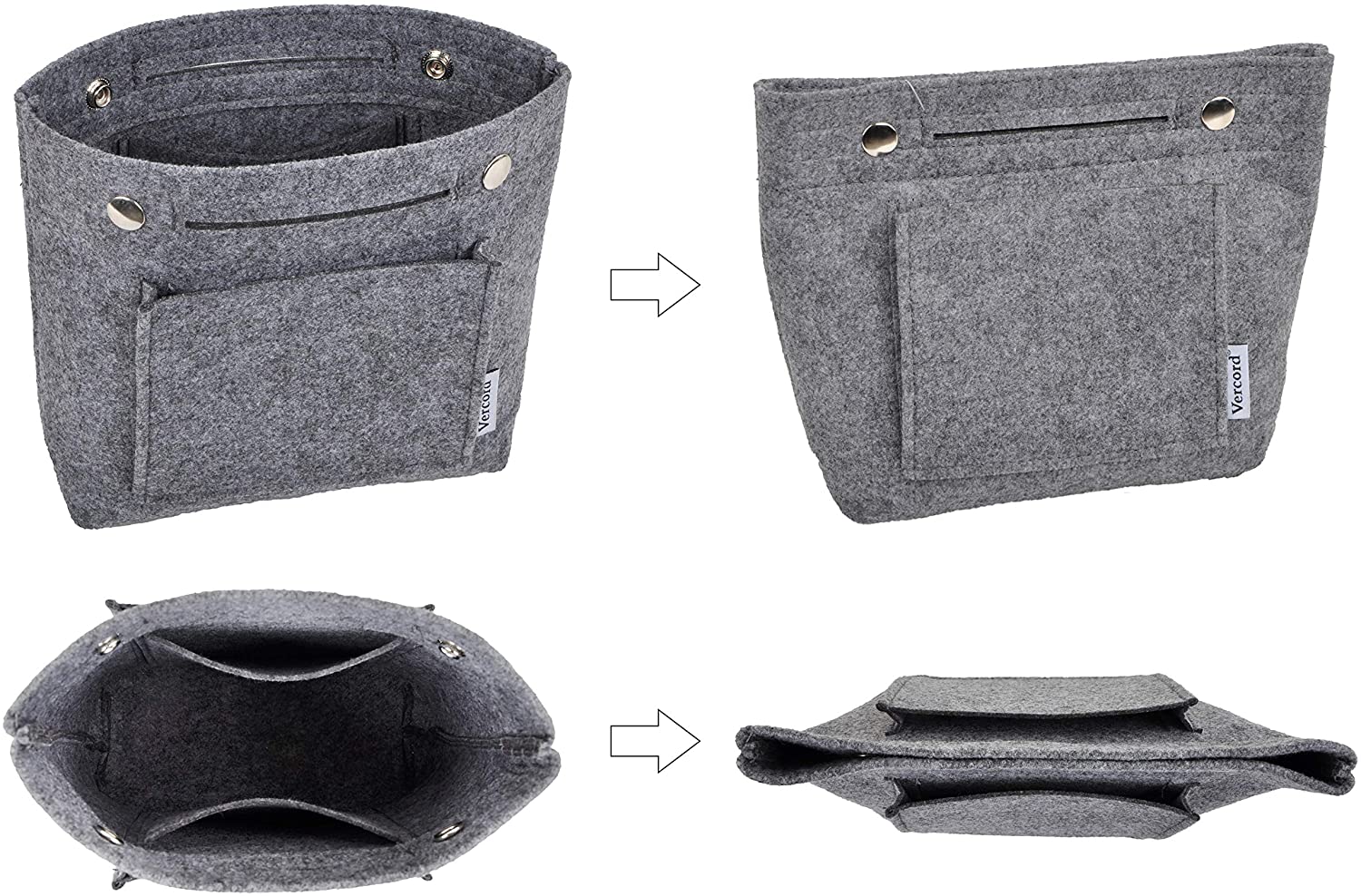Vercord Felt Tote Handbag Purse Pocketbook Organizer Insert Divider Shaper Bag in Bag