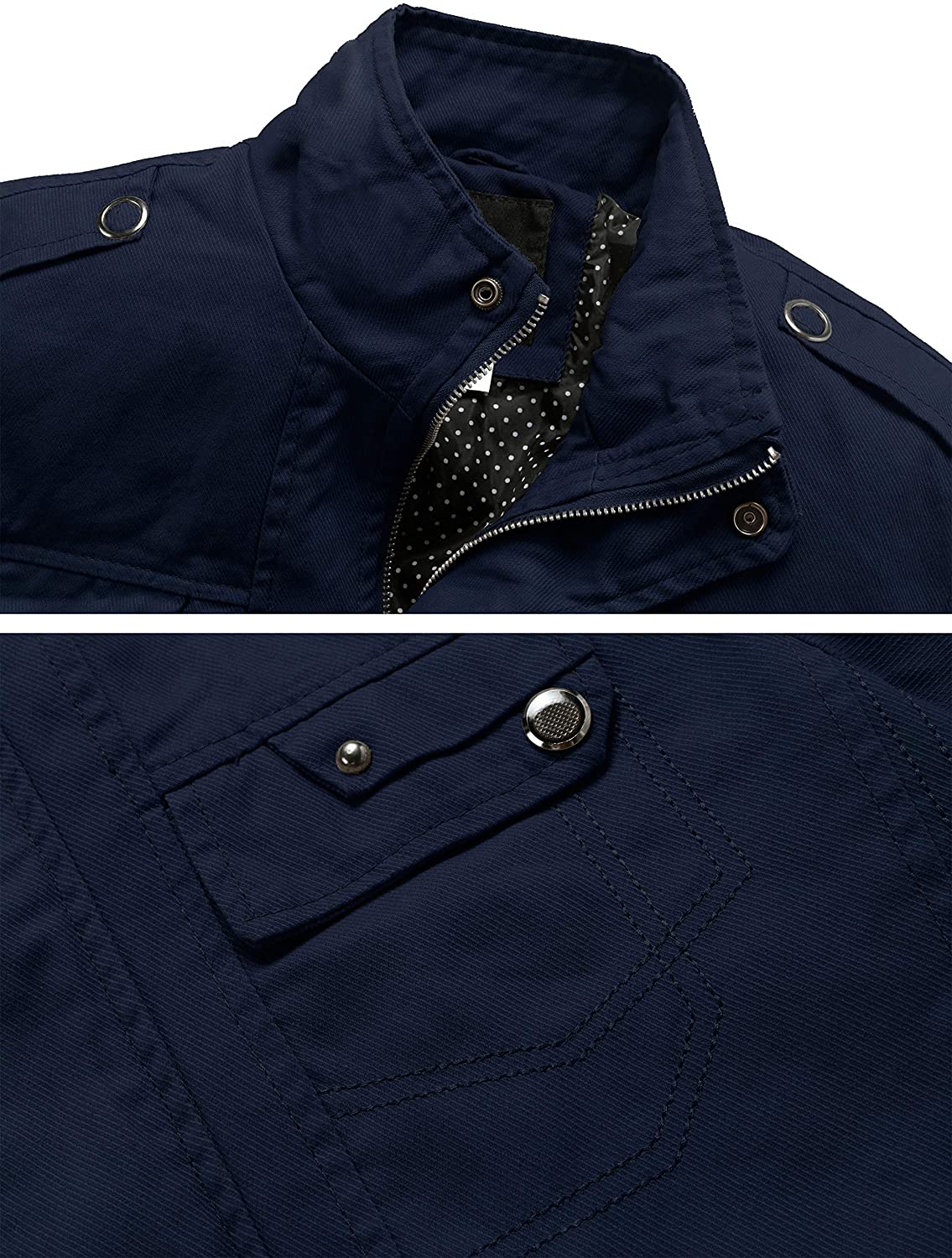 Wantdo Men's Cotton Stand Collar Lightweight Front Zip Jacket