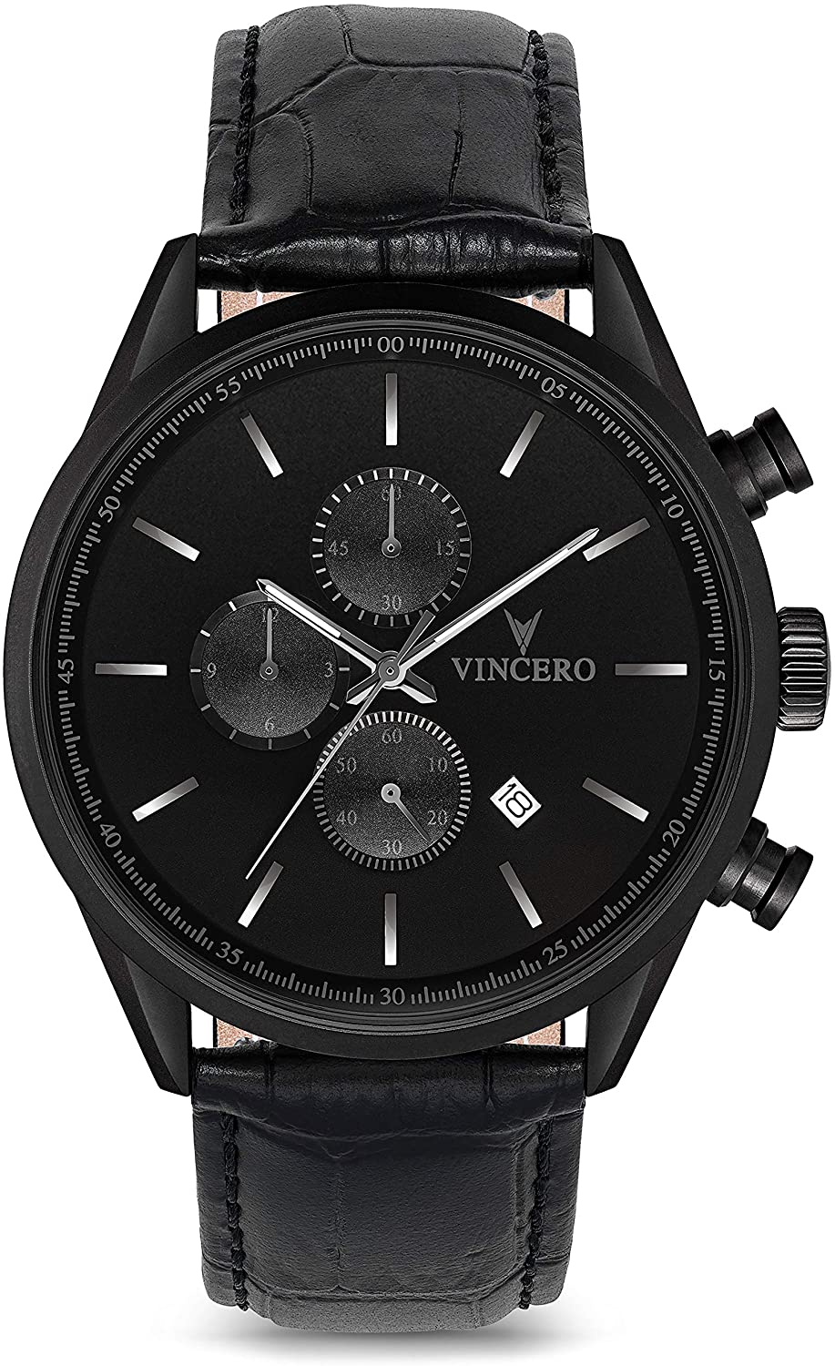 Vincero Luxury Men's Chrono S Wrist Watch - Top Grain Italian Leather Watch Band - 43mm Chronograph Watch - Japanese Quartz Movement…