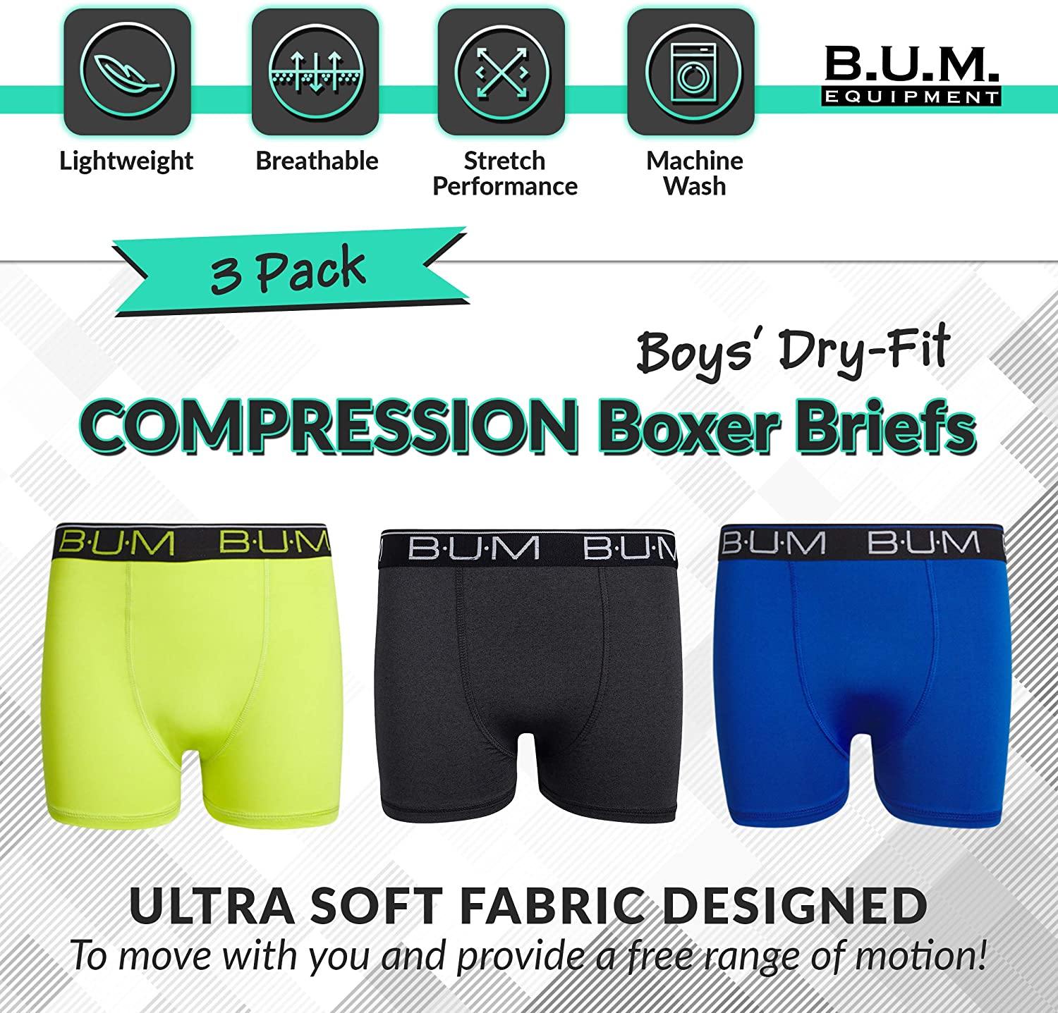 B.U.M. Equipment Boys Performance Dry-Fit Compression Boxer Briefs (3 Pack) - JOY2ESpree