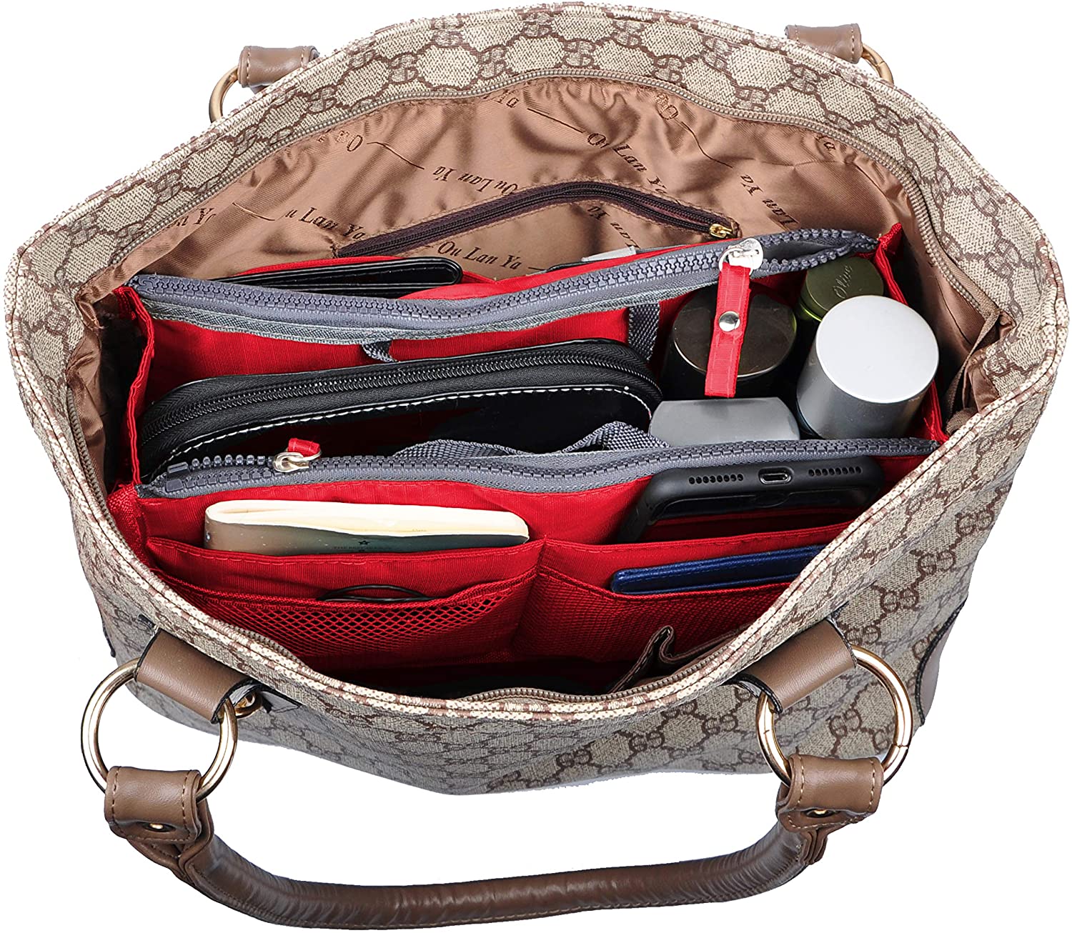Vercord Updated Purse Handbag Organizer Insert Liner Bag in Bag 13 Pockets Purple Small