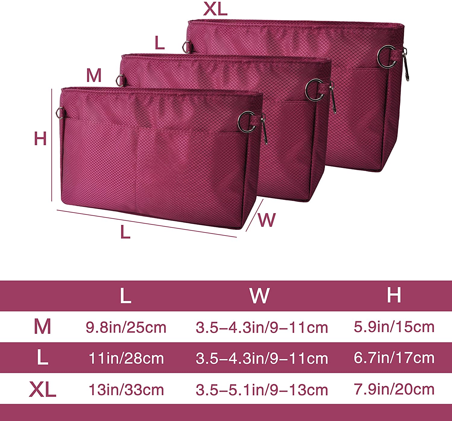 Vercord Expandable Nylon Handbag Purse Organizer Insert Liner Shaper Bag