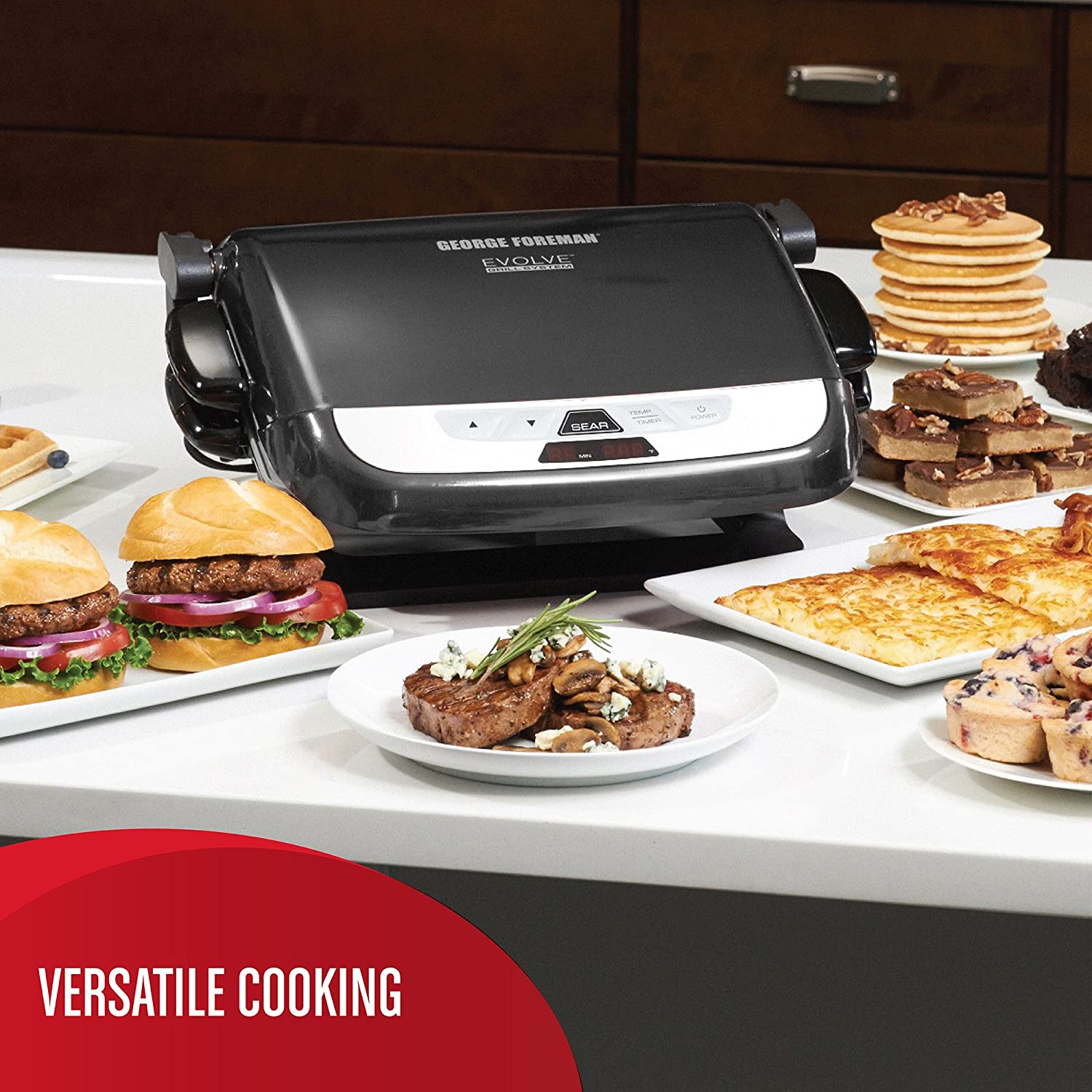 George Foreman GRP4842MB Multi-Plate Evolve Grill, (Ceramic Grilling Plates, and Waffle Plates Included), Black - JOY2ESpree