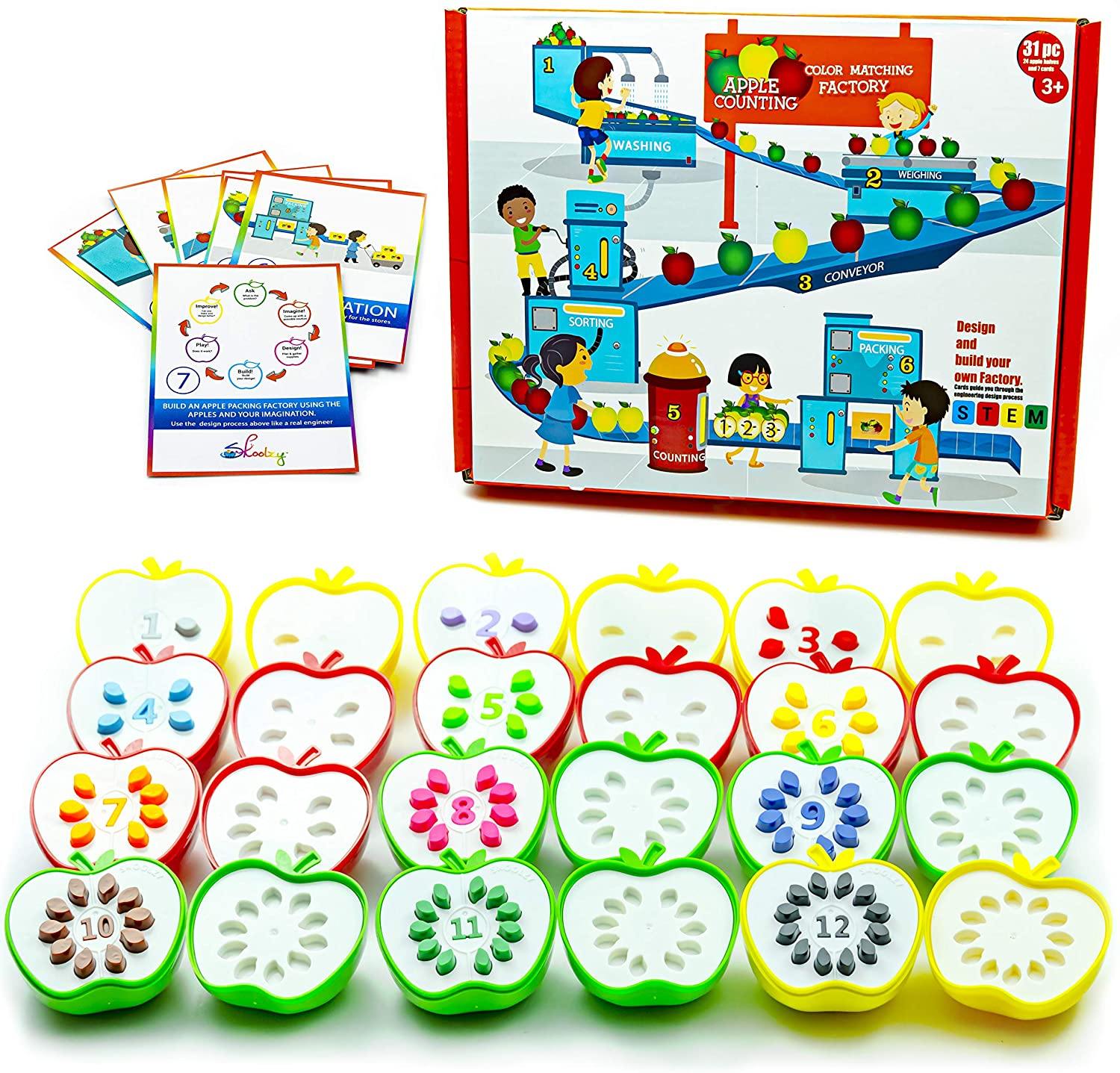 Skoolzy Counting Toddler Games - STEM Apple Factory Learning Toys for 3 Year olds +, Fine Mllotor Skills - JOY2ESpree