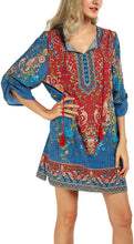 
                        
                          Load image into Gallery viewer, Women Bohemian Neck Tie Vintage Printed Ethnic Style Summer Shift Dress
                        
                      