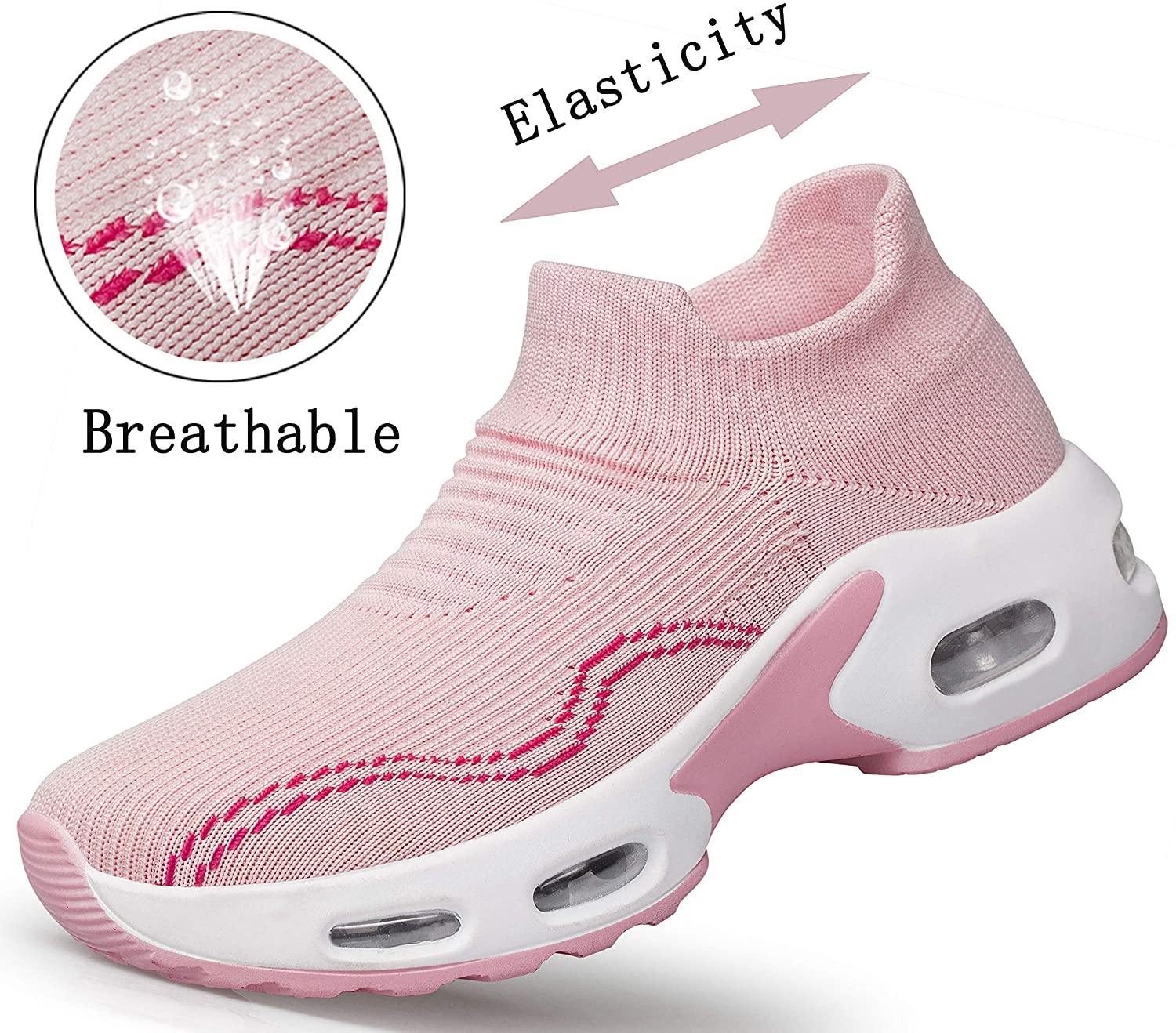 PDBQ Women's Walking Shoes Sock Sneakers Mesh Slip On Air Cushion Nurse Shoes Platform Loafers Breathable Lightweight Comfortable Socks Shoes