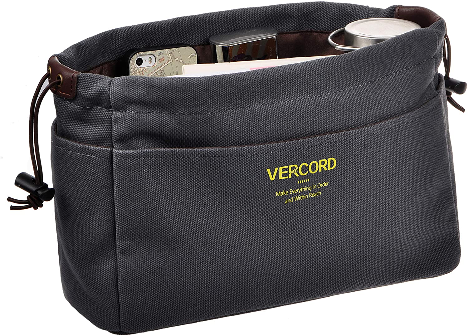 Vercord Canvas Handbag Organizers, Sturdy Purse Insert Organizer Bag in Bag, 10 Pockets Beige Small