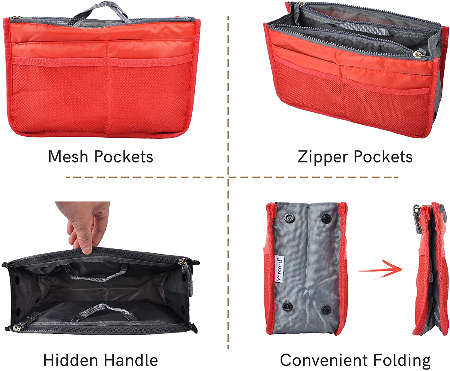 Vercord Purse Organizer Insert for Handbags Bag Organizers Inside Tote Pocketbook Women Nurse Nylon 13 Pockets Black Medium