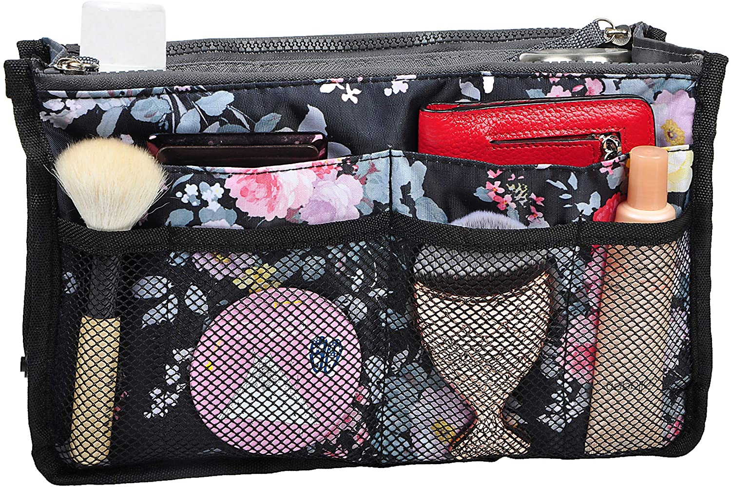 Vercord Purse Organizer Insert for Handbags Bag Organizers Inside Tote Pocketbook Women Nurse Nylon 13 Pockets Black Medium