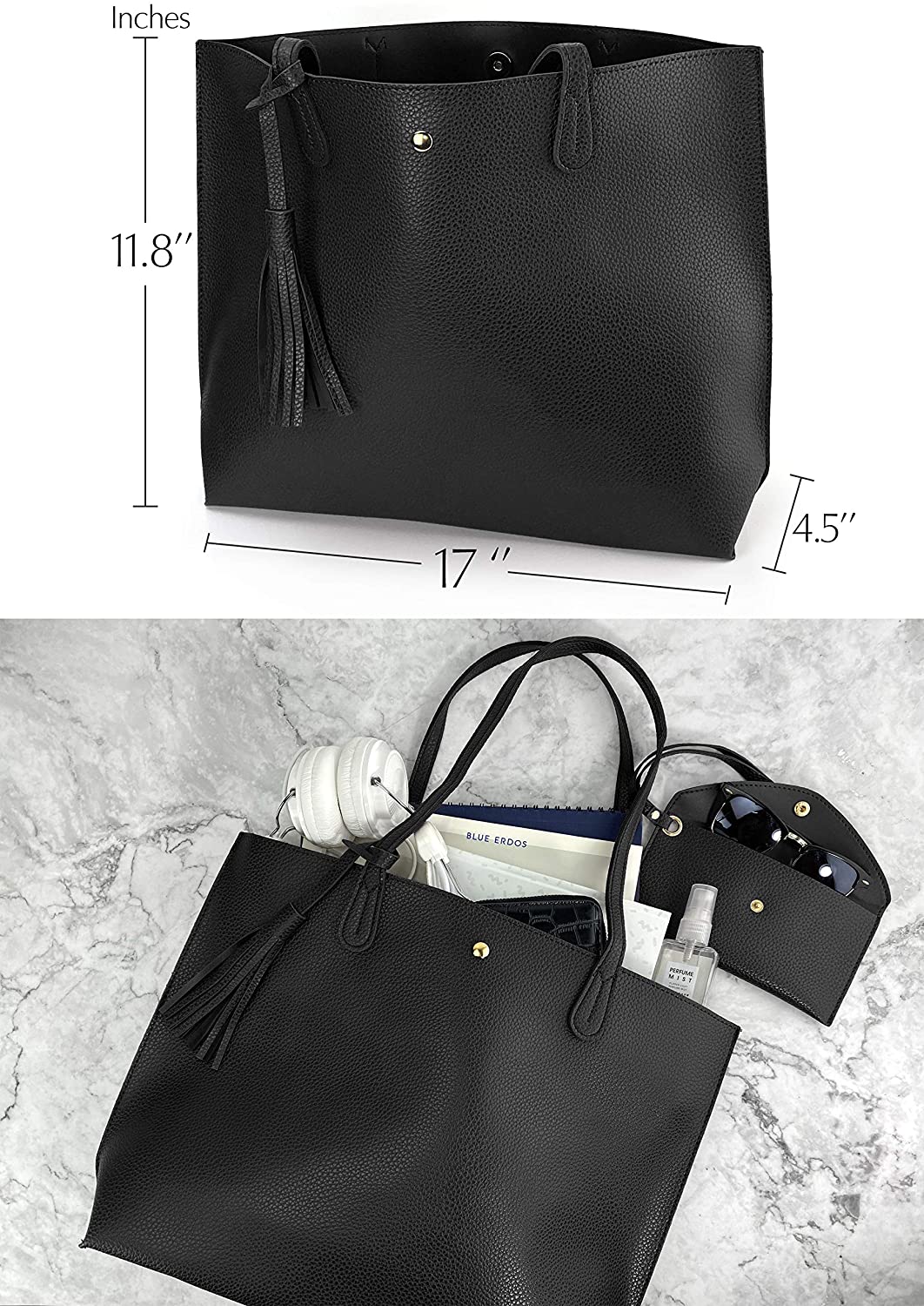 Minimalist Clean Cut Pebbled Faux Leather Tote Womens Shoulder Handbag