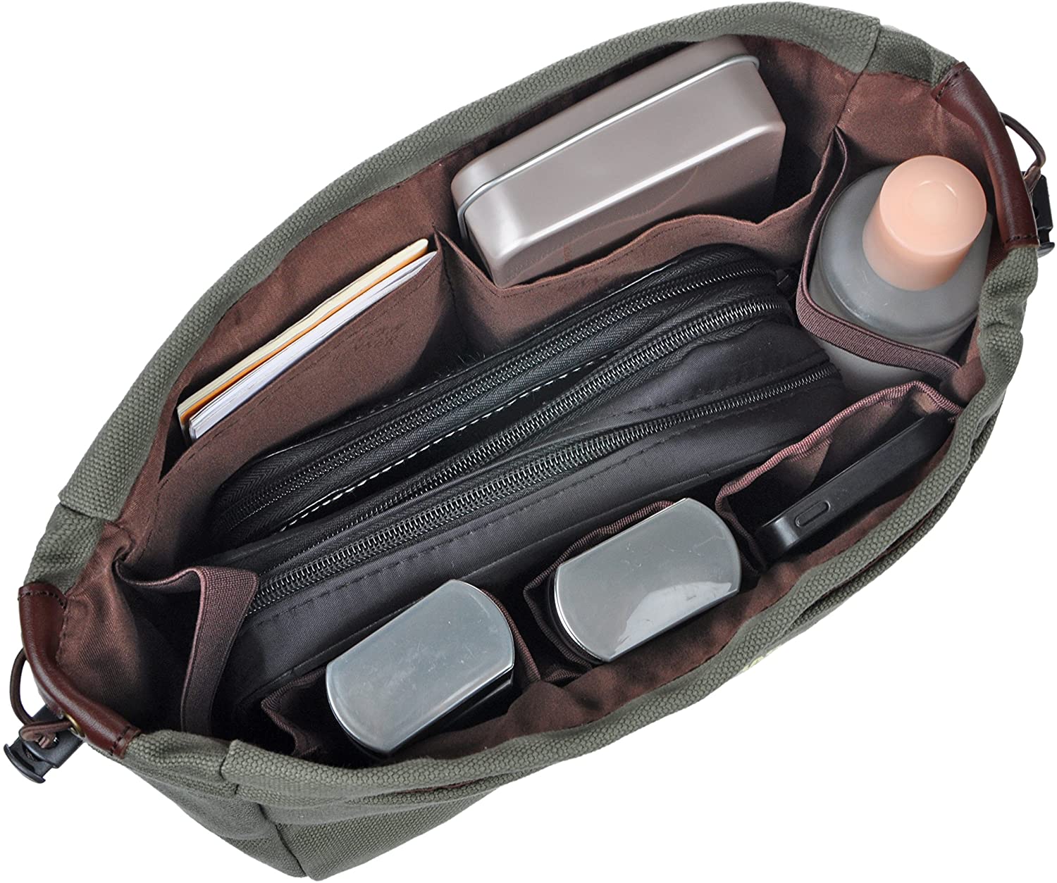Vercord Canvas Handbag Organizers, Sturdy Purse Insert Organizer Bag in Bag, 10 Pockets Beige Small