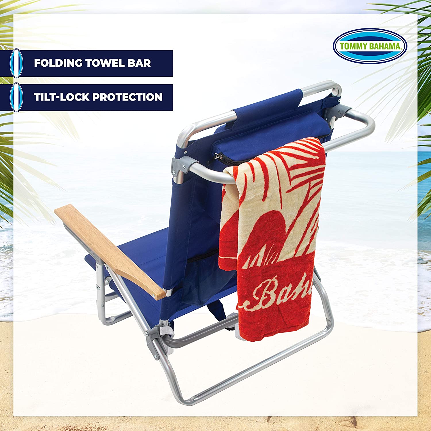 Tommy Bahama 5-Position Classic Lay Flat Folding Backpack Beach Chair