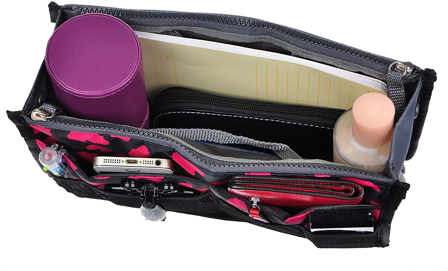 Vercord Purse Organizer Insert for Handbags Bag Organizers Inside Tote Pocketbook Women Nurse Nylon 13 Pockets Black Medium