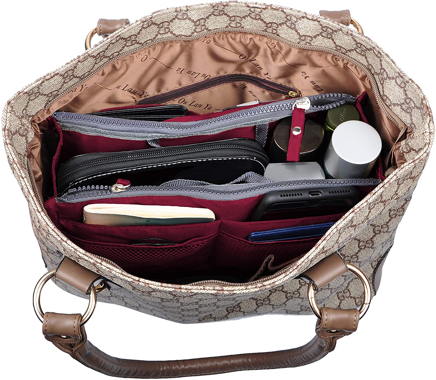 Vercord Updated Purse Handbag Organizer Insert Liner Bag in Bag 13 Pockets Purple Small