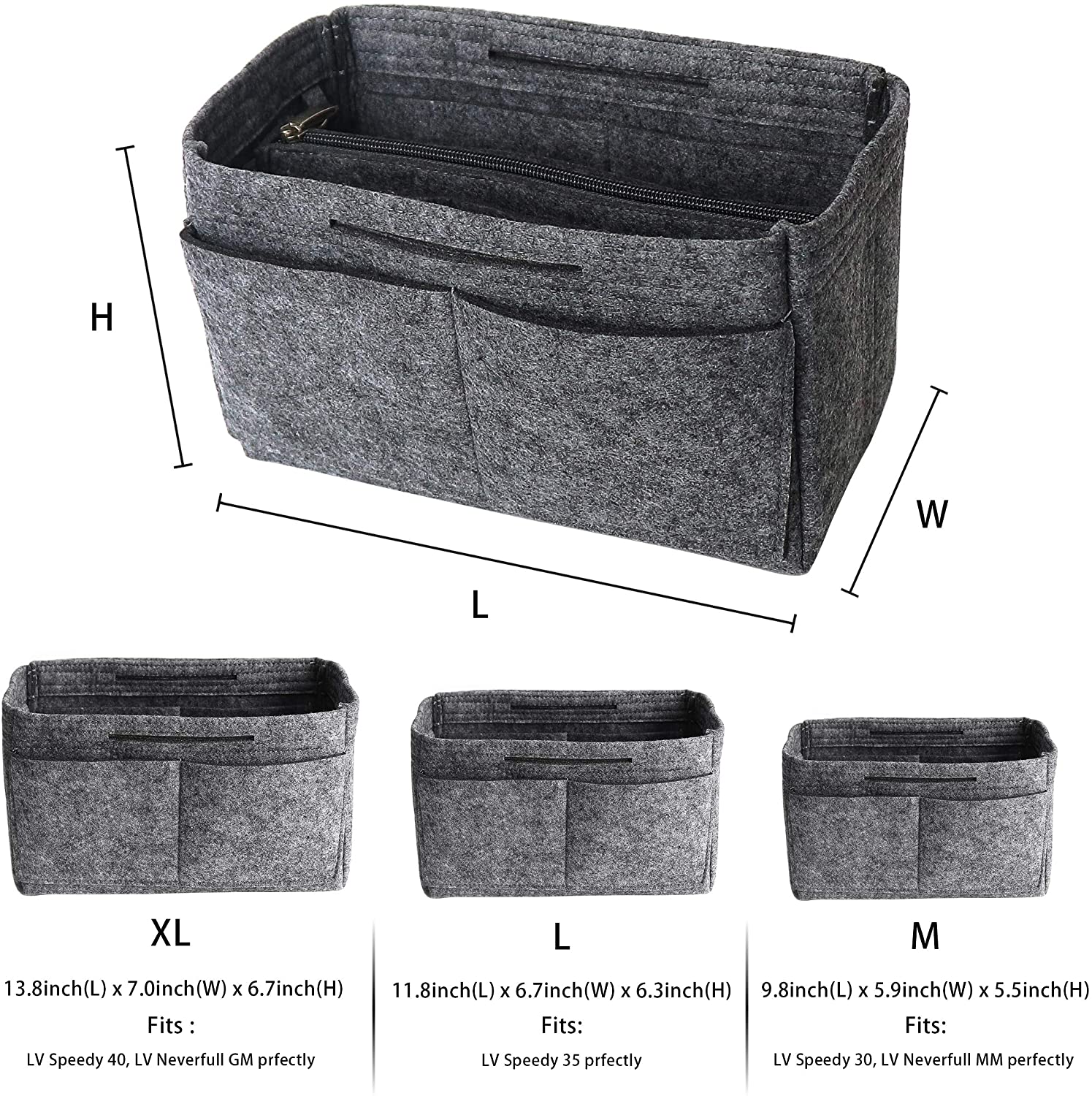 Purse Handbag Organizer Insert, MISIXILE Felt Bag Organizer with Handles