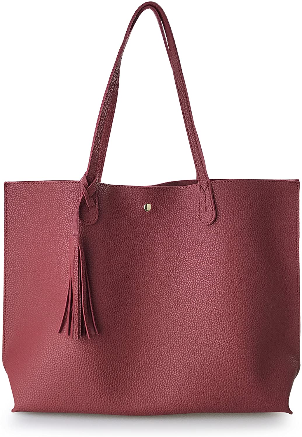 Minimalist Clean Cut Pebbled Faux Leather Tote Womens Shoulder Handbag