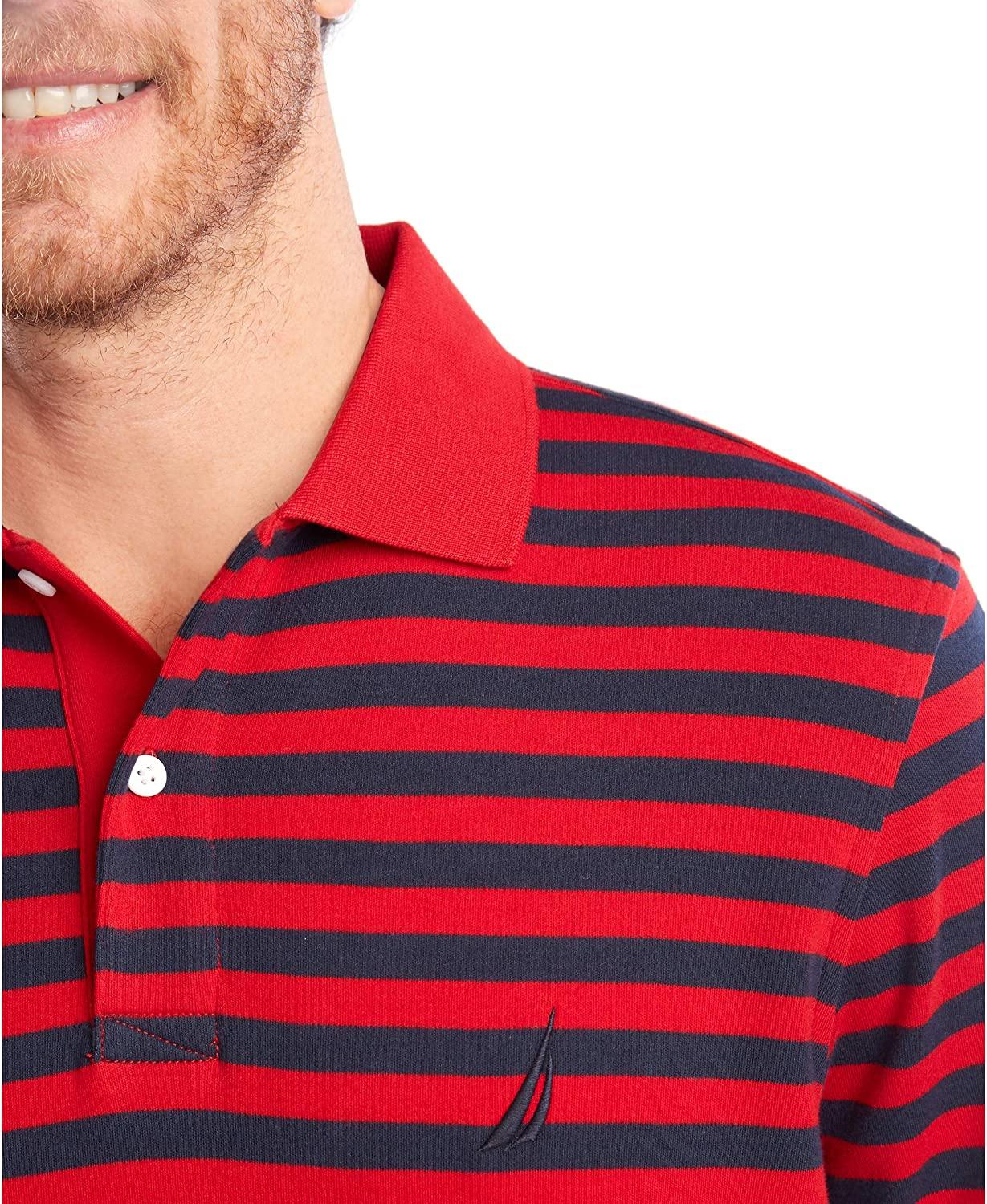 Nautica Men's Classic Fit 100% Cotton Soft Short Sleeve Stripe Polo Shirt - JOY2ESpree