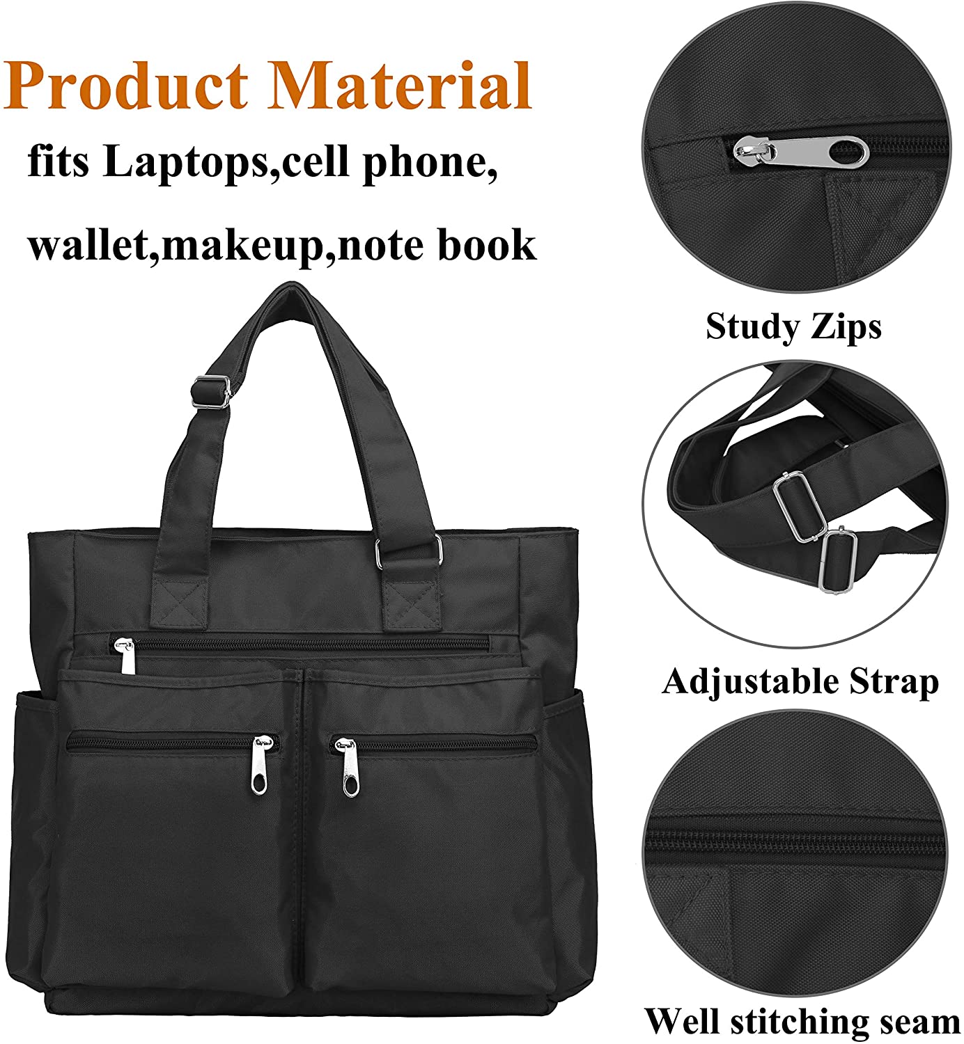 Canvas Tote Bag Waterproof Nylon Multi Pocket Shoulder Bags Laptop Work Bag Teacher Purse and Handbags for Women & Men