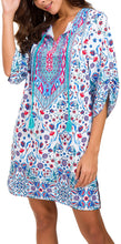 
                        
                          Load image into Gallery viewer, Women Bohemian Neck Tie Vintage Printed Ethnic Style Summer Shift Dress
                        
                      