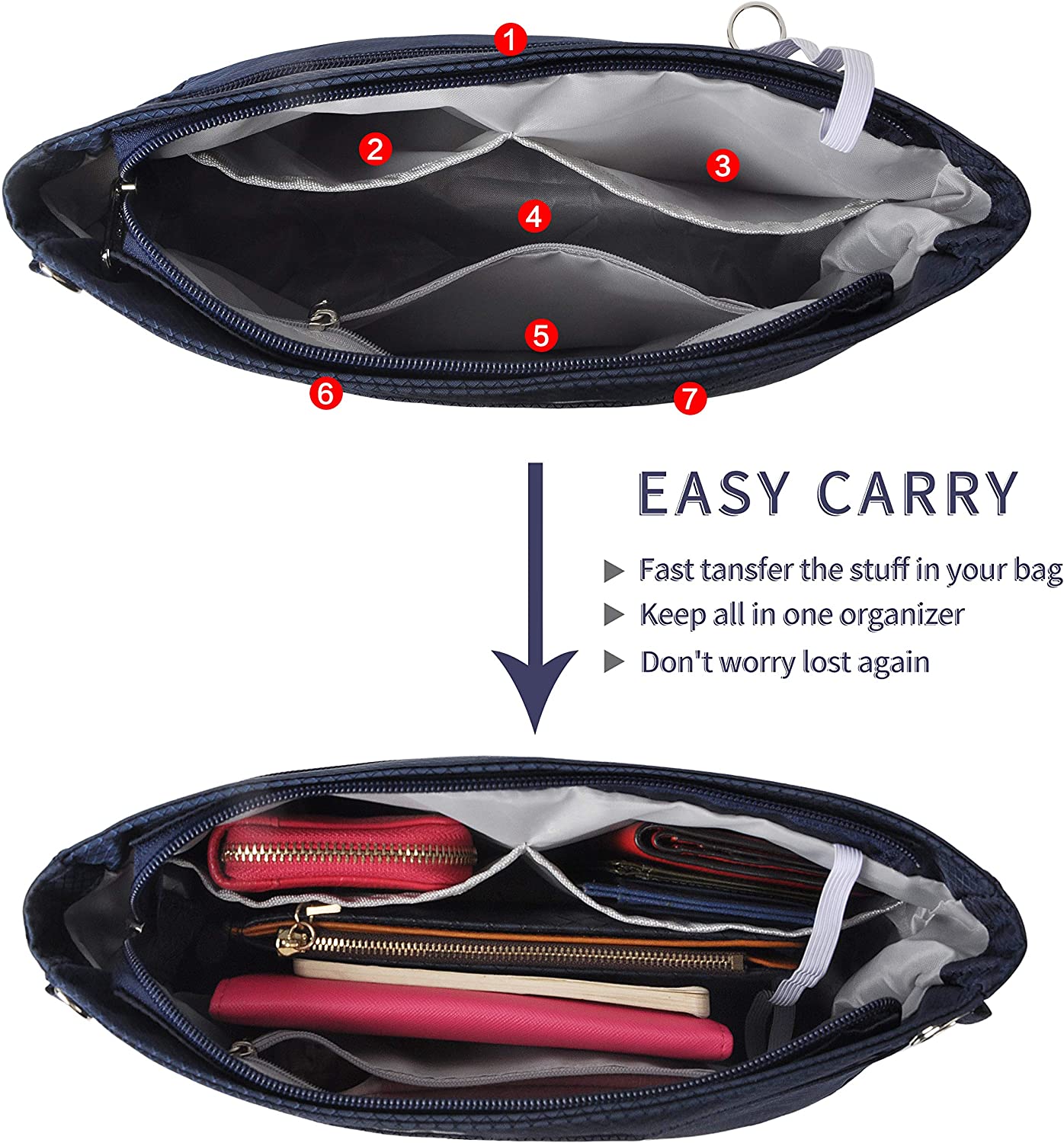 Vercord Expandable Nylon Handbag Purse Organizer Insert Liner Shaper Bag