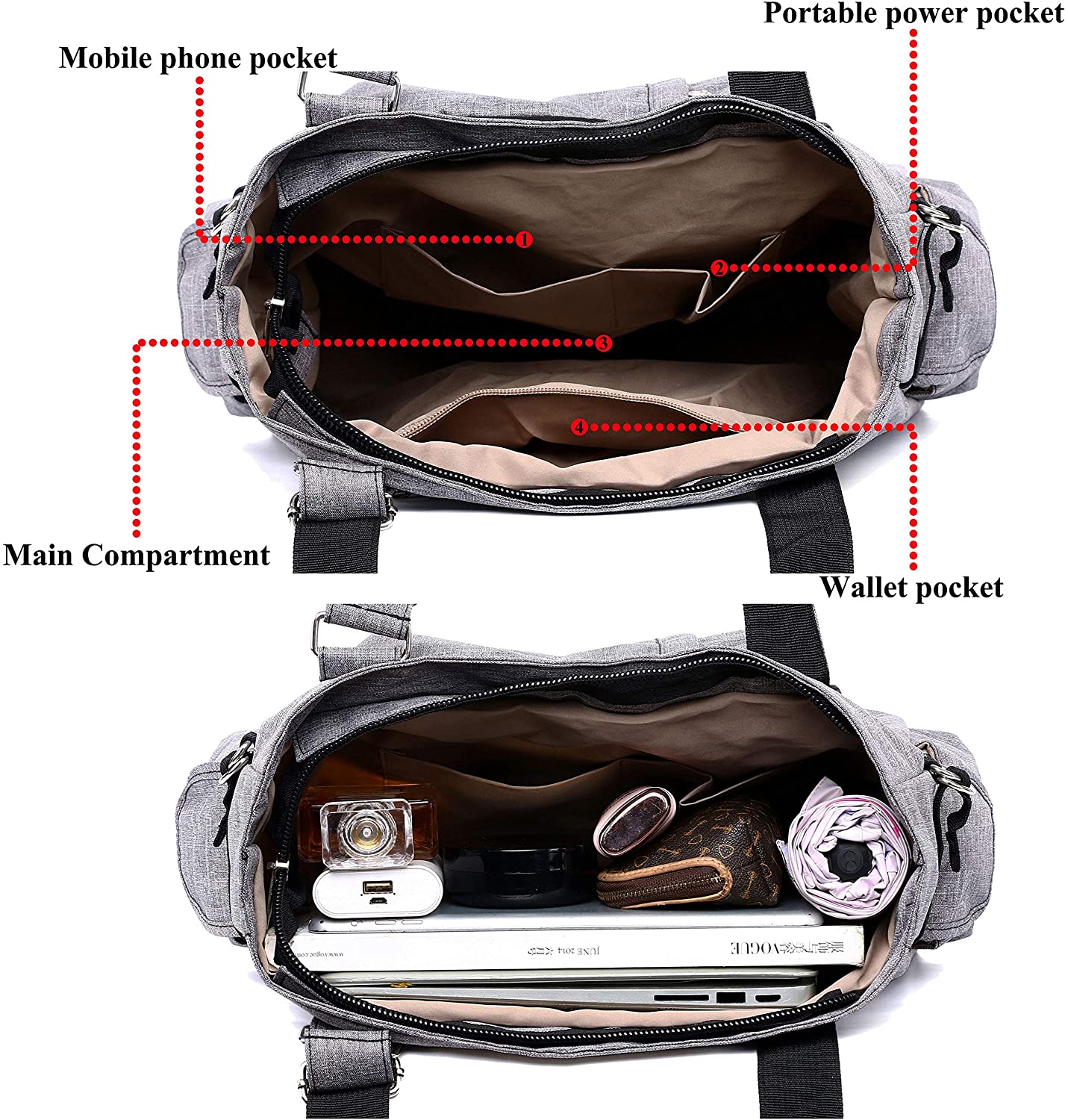 Canvas Tote Bag Waterproof Nylon Multi Pocket Shoulder Bags Laptop Work Bag Teacher Purse and Handbags for Women & Men