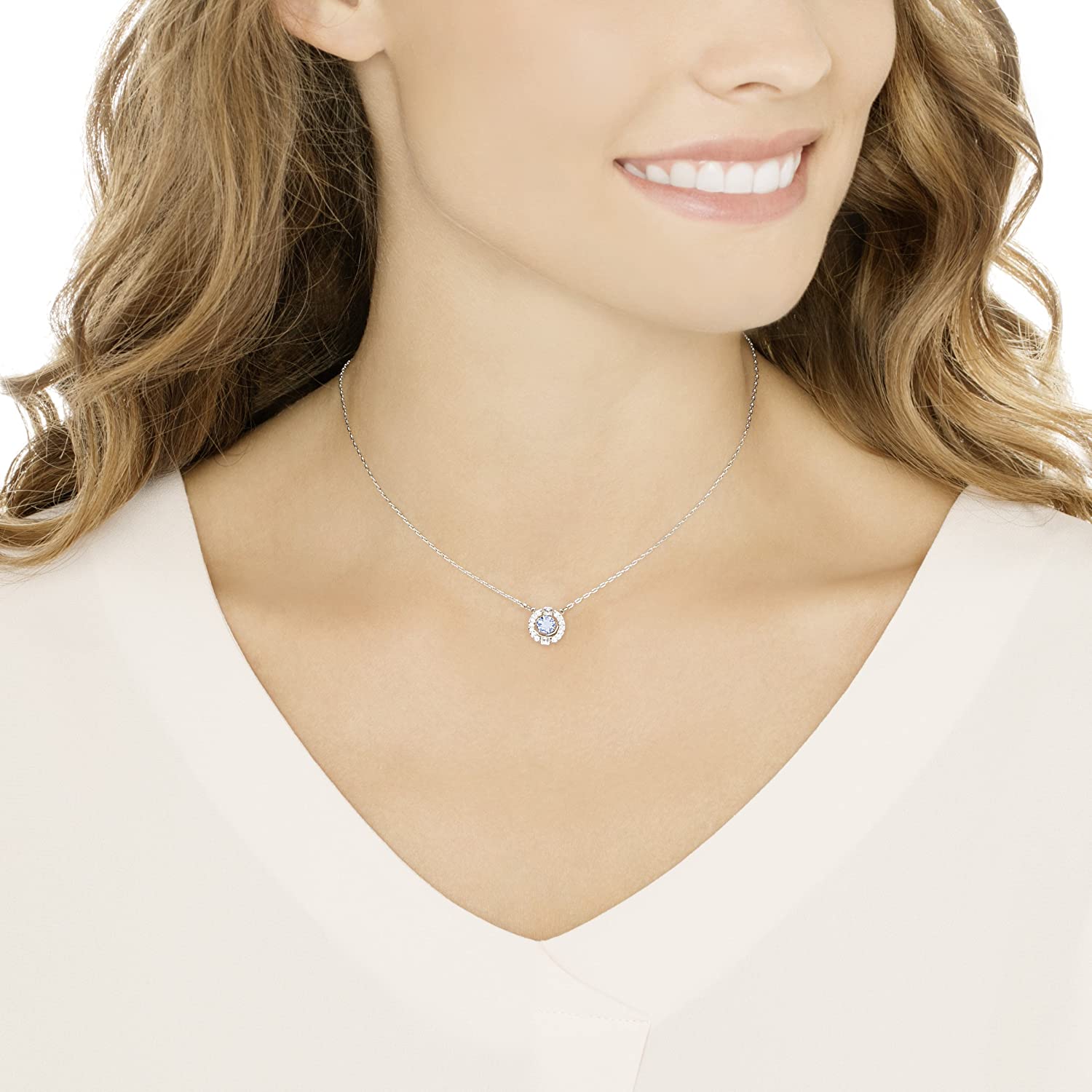 SWAROVSKI Women's Sparkling Dance Round Jewelry Collection, Rhodium Finish, Blue Crystals, Clear Crystals - JOY2ESpree