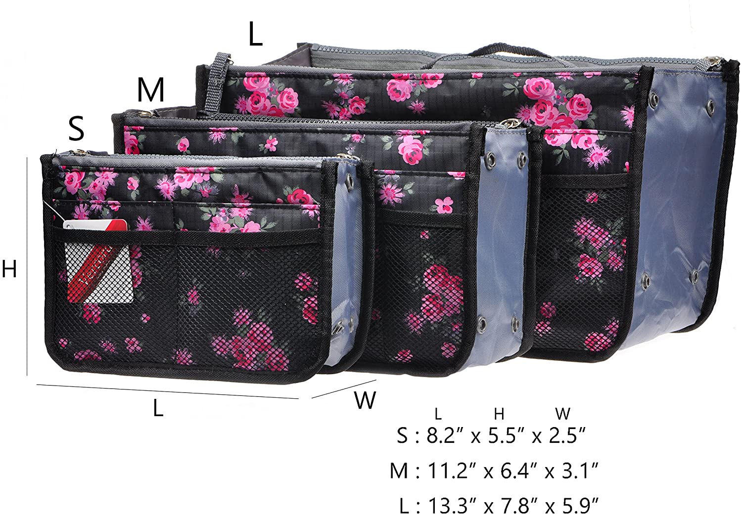 Vercord Purse Organizer Insert for Handbags Bag Organizers Inside Tote Pocketbook Women Nurse Nylon 13 Pockets Black Medium