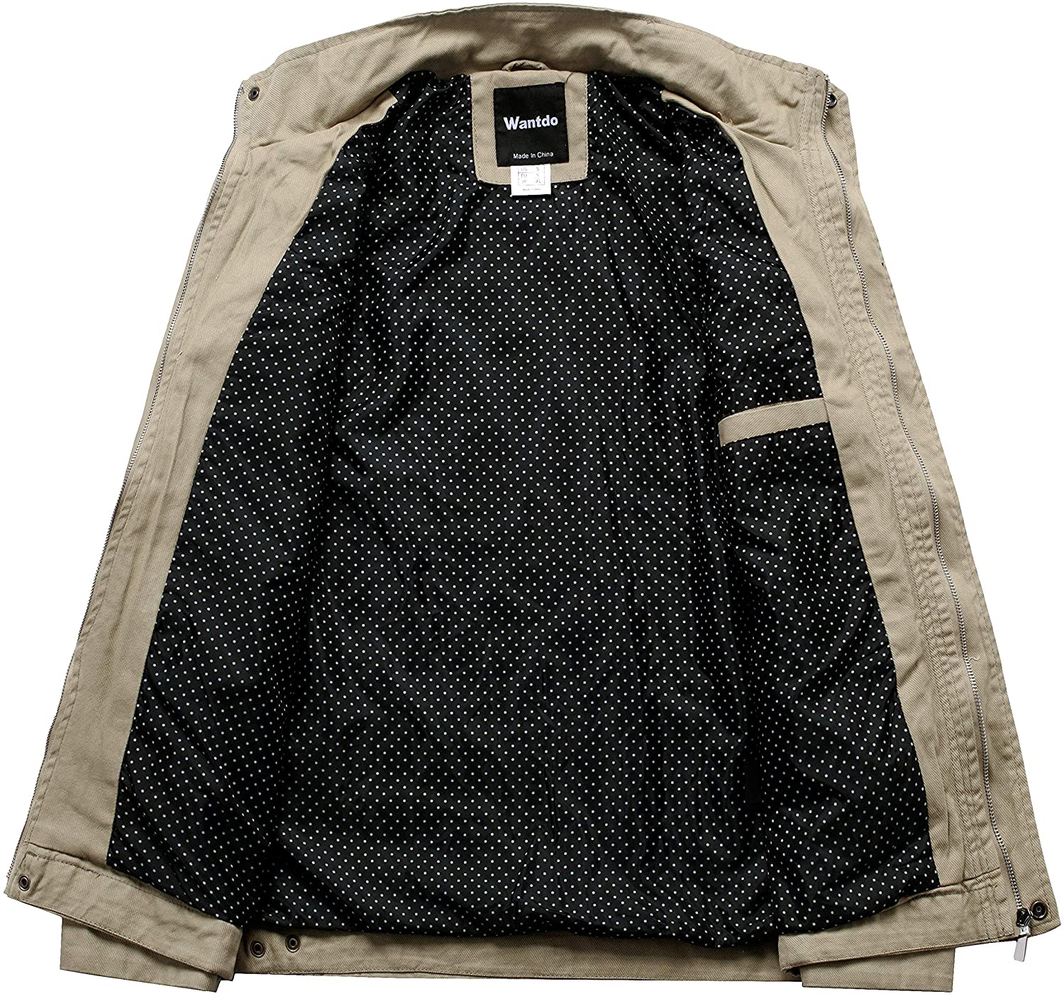 Wantdo Men's Cotton Stand Collar Lightweight Front Zip Jacket