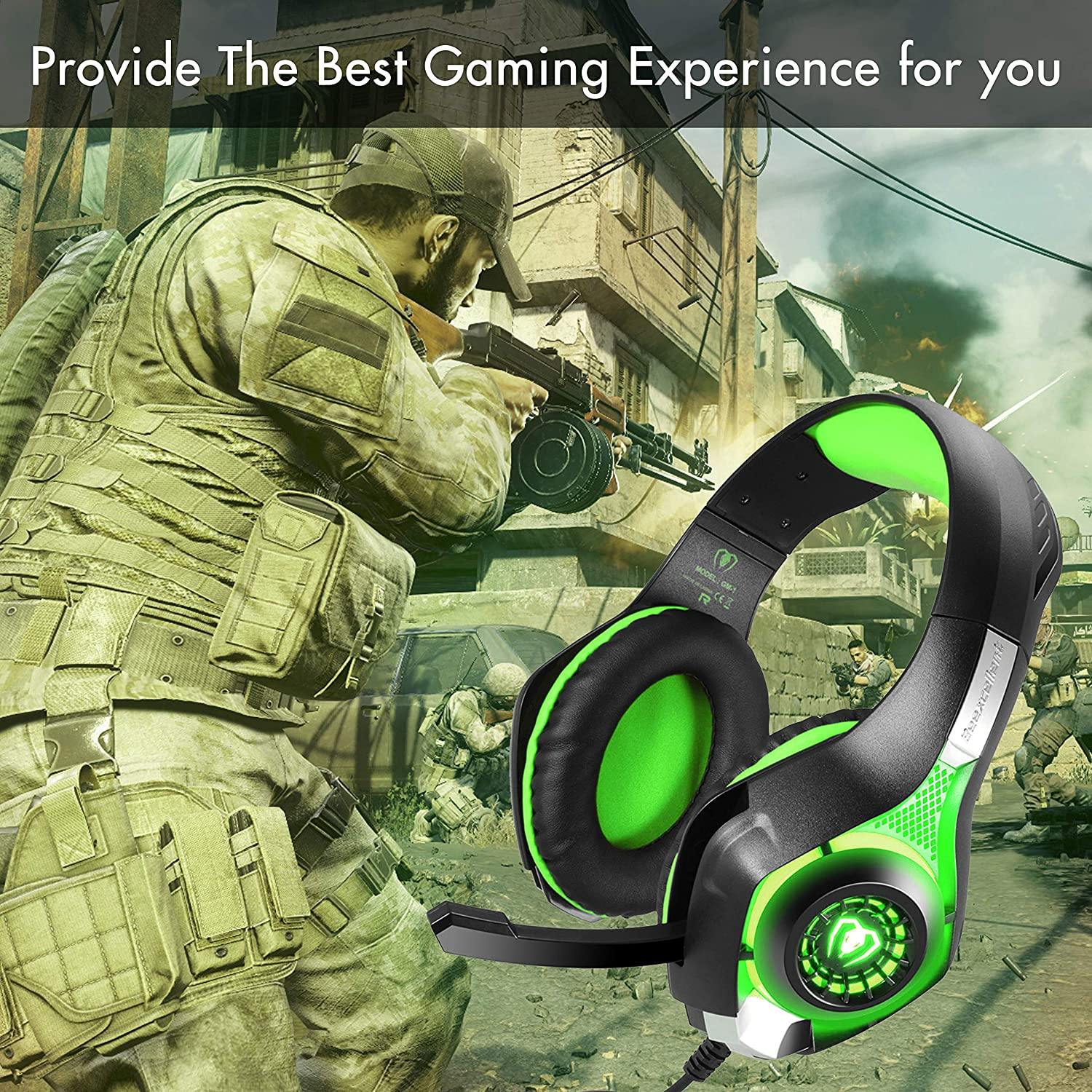 BlueFire Stereo Gaming Headset for Playstation 4 PS4 Over-Ear Headphones with Mic and LED Lights for Xbox One, PC, Laptop(Green) - JOY2ESpree