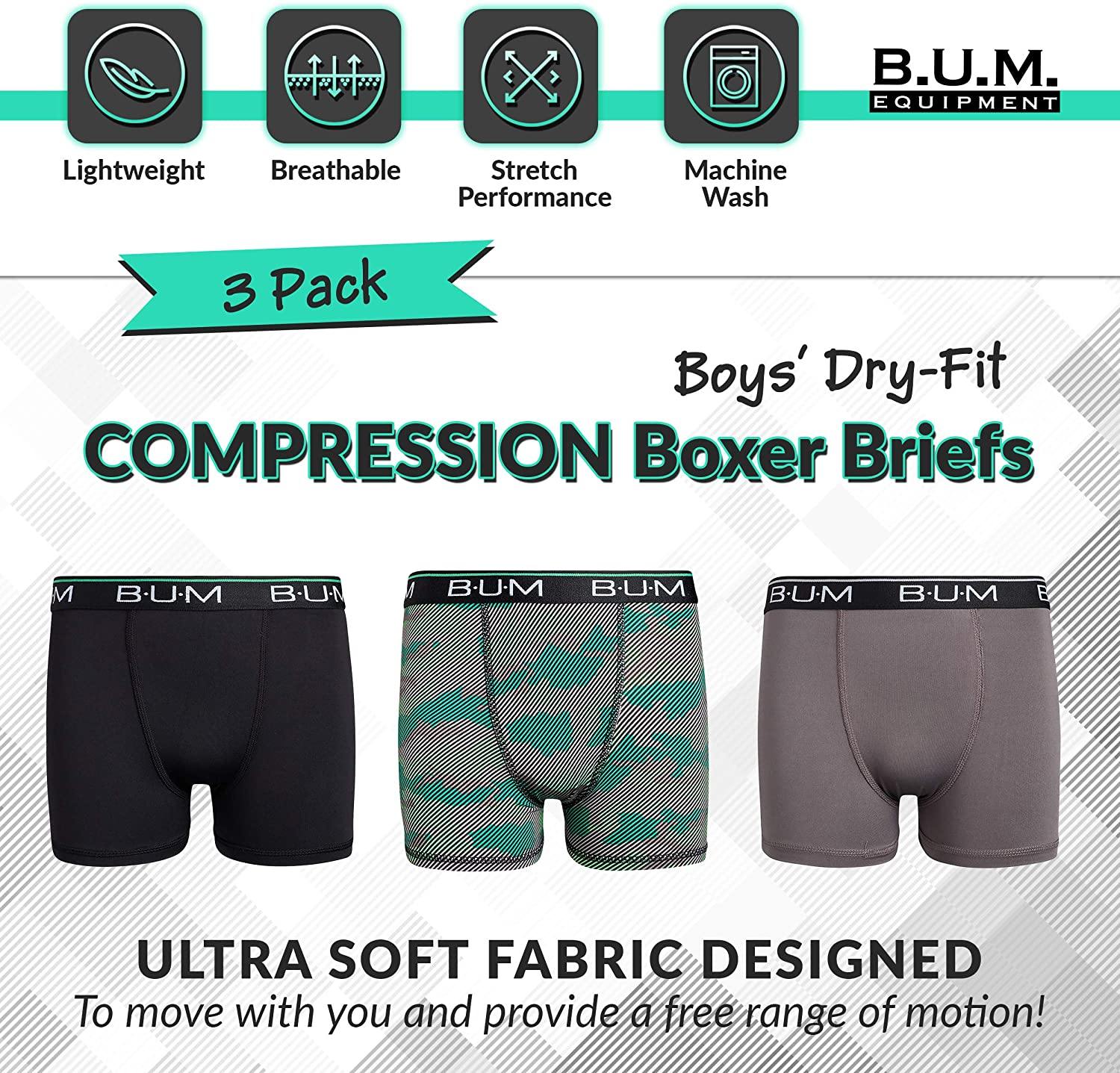 B.U.M. Equipment Boys Performance Dry-Fit Compression Boxer Briefs (3 Pack) - JOY2ESpree