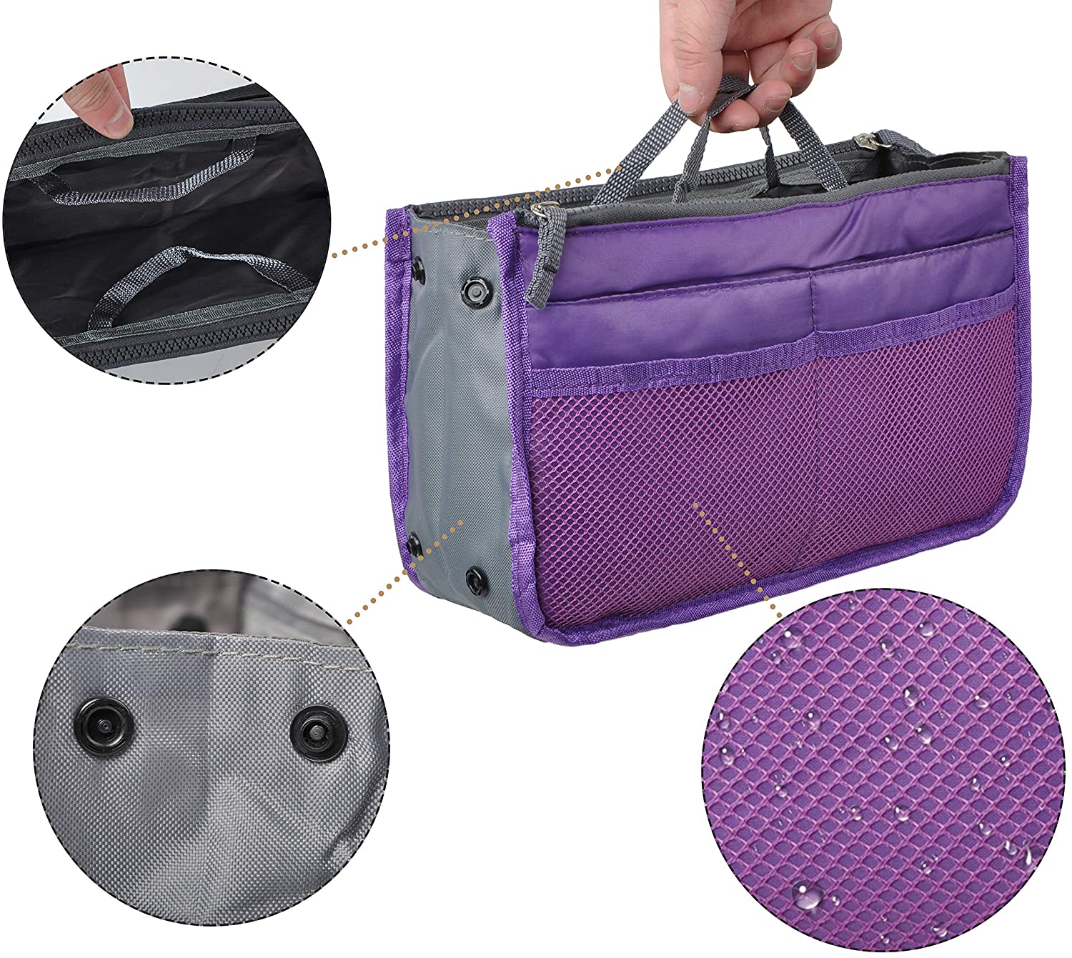 Vercord Purse Organizer Insert for Handbags Bag Organizers Inside Tote Pocketbook Women Nurse Nylon 13 Pockets Black Medium