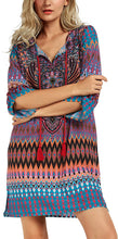 
                        
                          Load image into Gallery viewer, Women Bohemian Neck Tie Vintage Printed Ethnic Style Summer Shift Dress
                        
                      