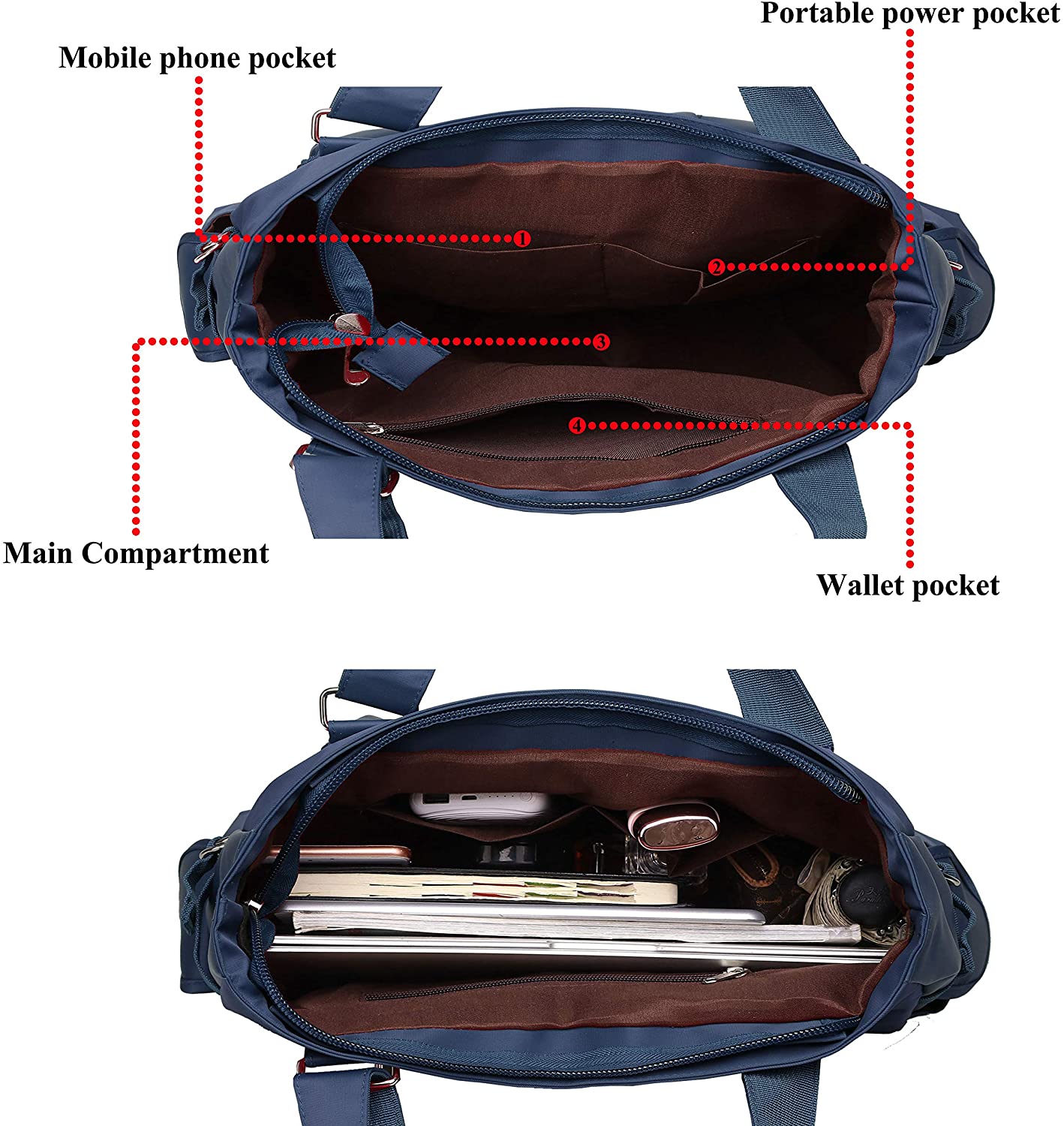 Canvas Tote Bag Waterproof Nylon Multi Pocket Shoulder Bags Laptop Work Bag Teacher Purse and Handbags for Women & Men