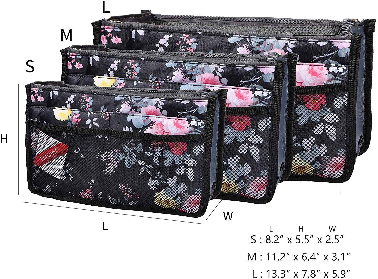 Vercord Purse Organizer Insert for Handbags Bag Organizers Inside Tote Pocketbook Women Nurse Nylon 13 Pockets Black Medium