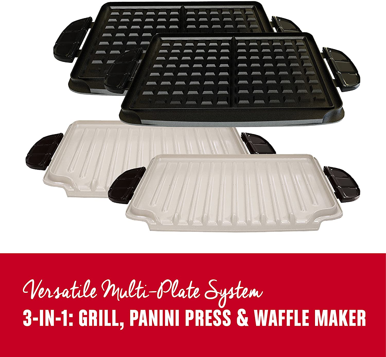 George Foreman GRP4842MB Multi-Plate Evolve Grill, (Ceramic Grilling Plates, and Waffle Plates Included), Black - JOY2ESpree