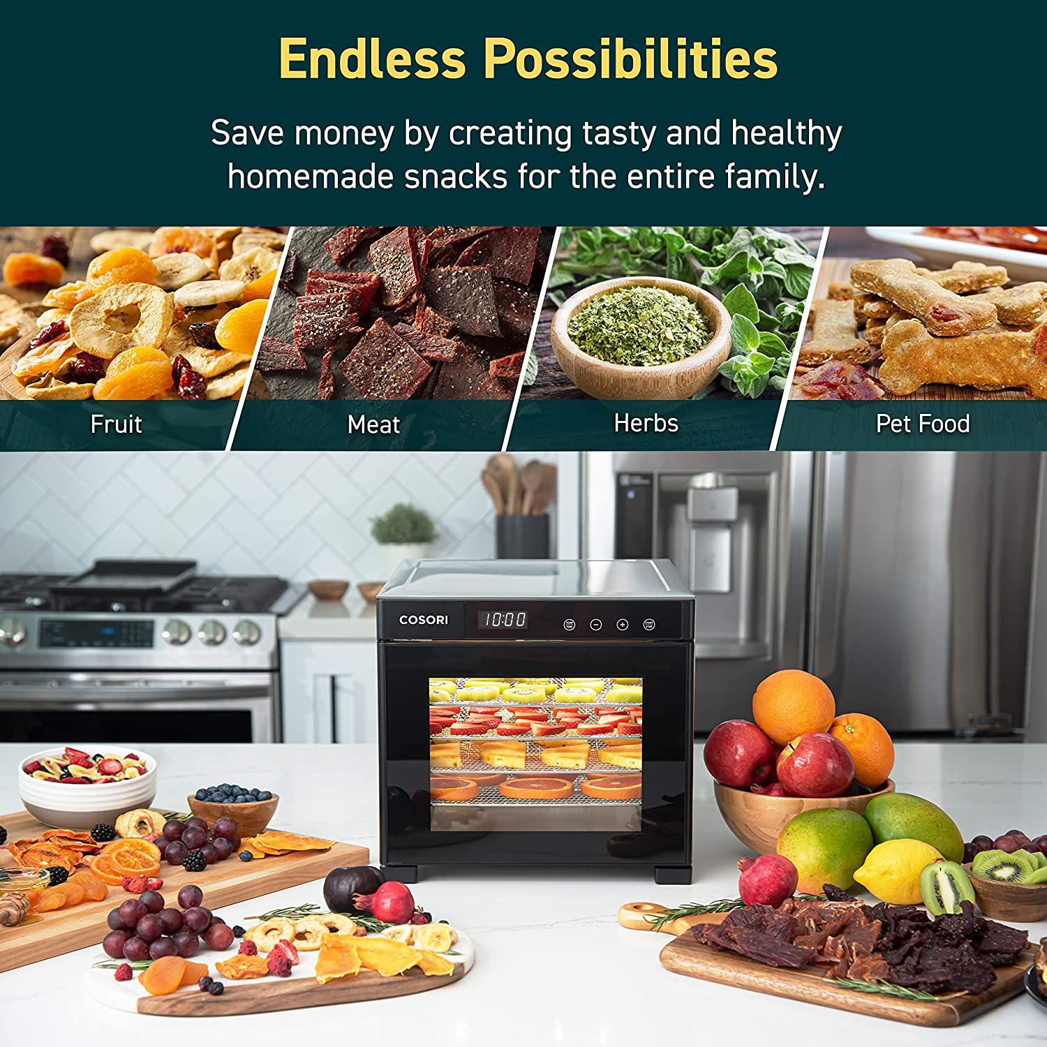 COSORI Premium Food Dehydrator Machine(50 Free Recipes), 6 Stainless Steel Trays with Digital Timer and Temperature Control - JOY2ESpree